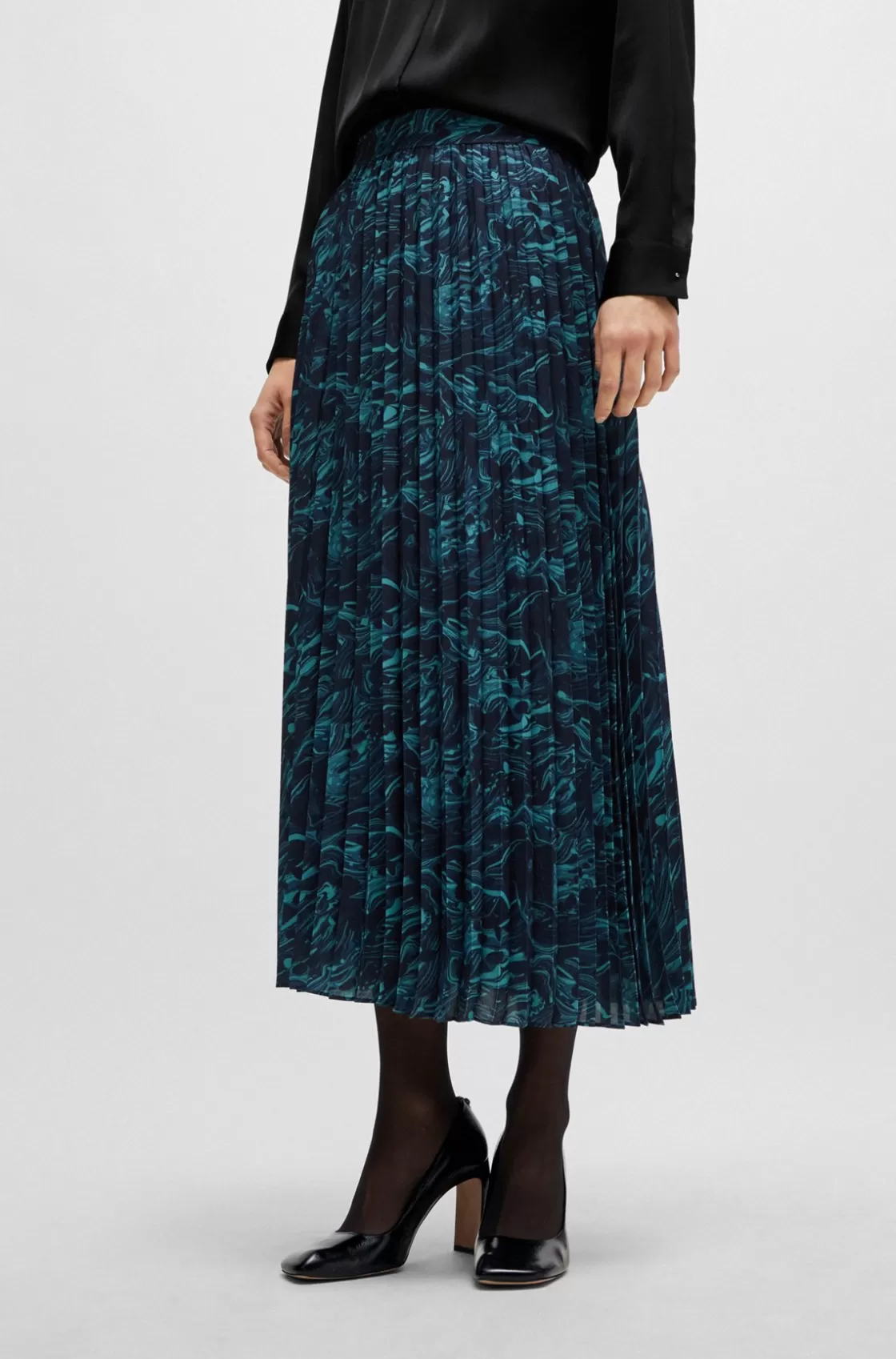 HUGO BOSS A-line Plissé Skirt In Regular Fit With Seasonal Print Patterned Shop