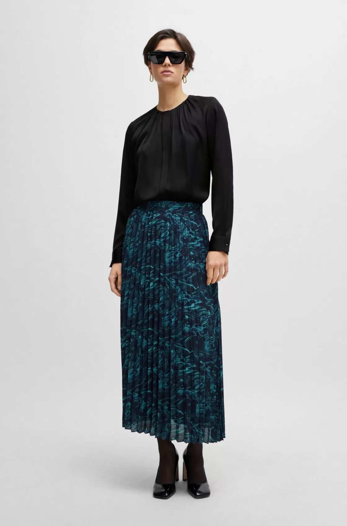 HUGO BOSS A-line Plissé Skirt In Regular Fit With Seasonal Print Patterned Shop