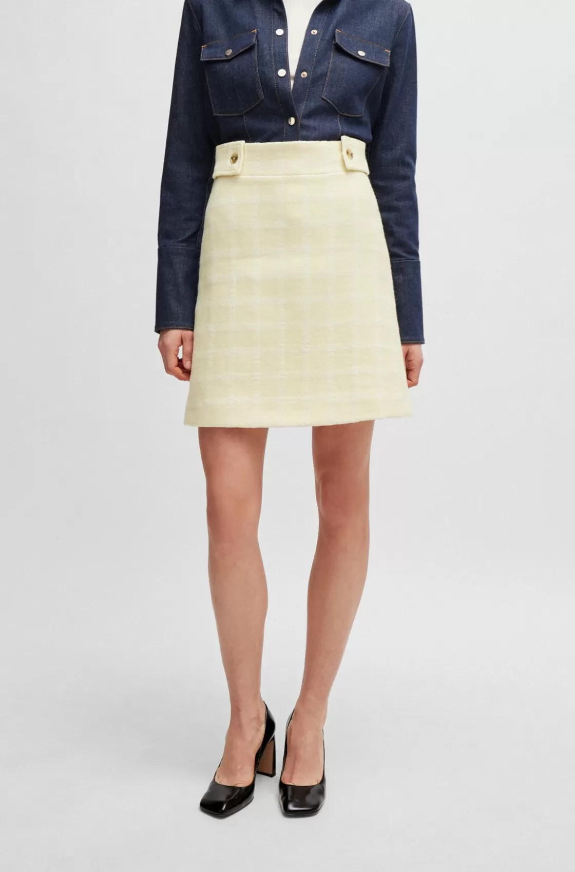 HUGO BOSS A-line Skirt In Italian Checked Fabric Patterned New