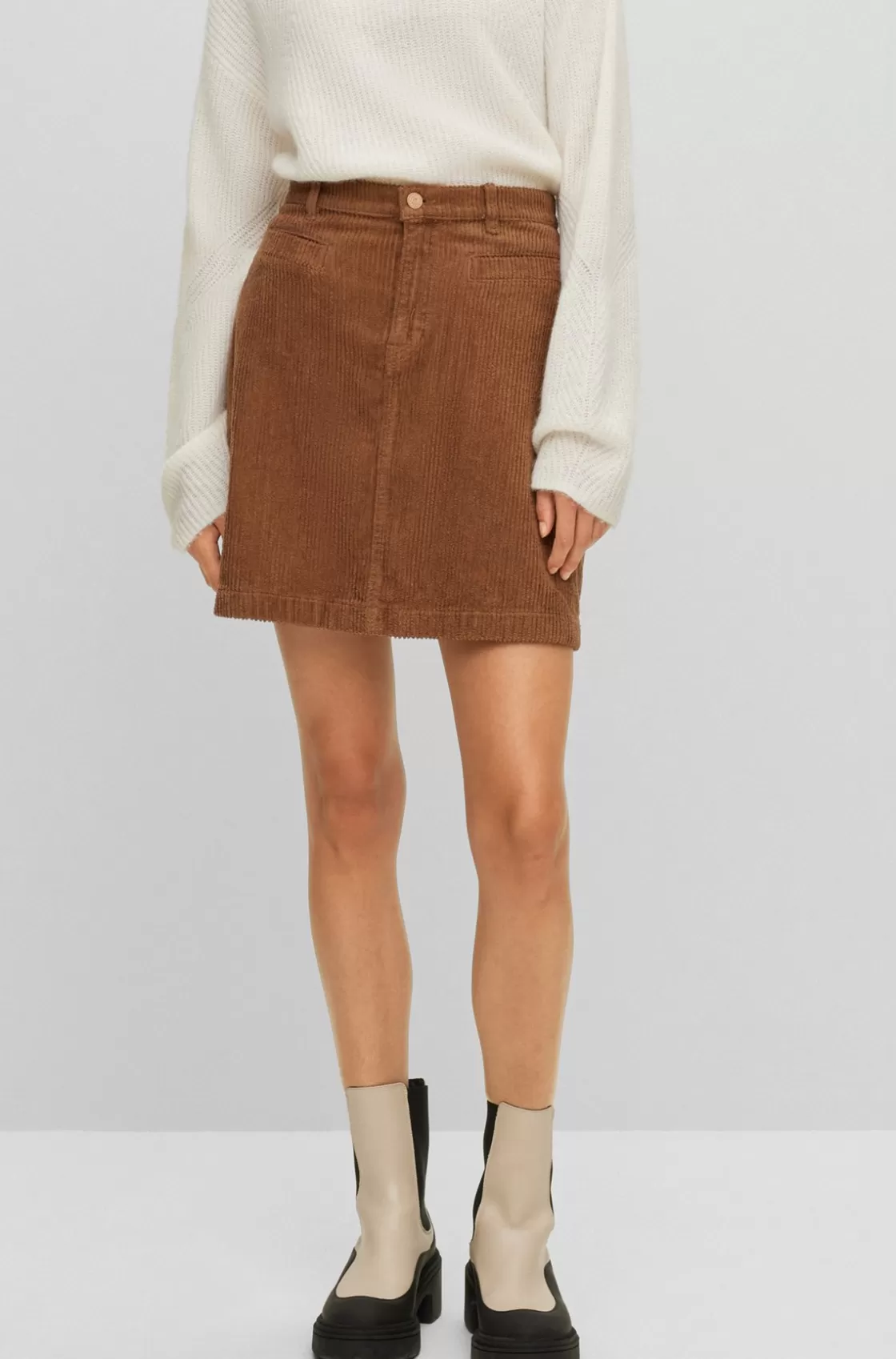 HUGO BOSS A-line Skirt In Stretch-cotton Corduroy Brown Hot