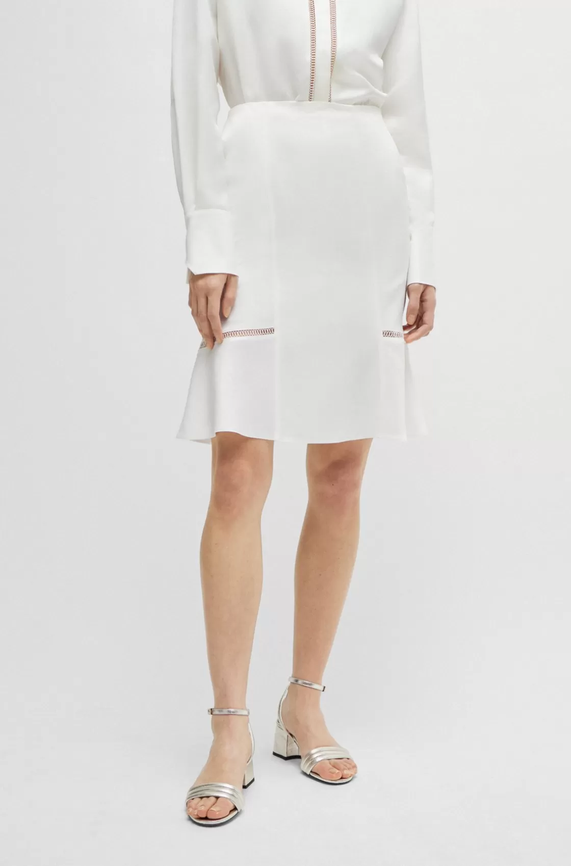 HUGO BOSS A-line Skirt With Ladder-lace Trims White Cheap