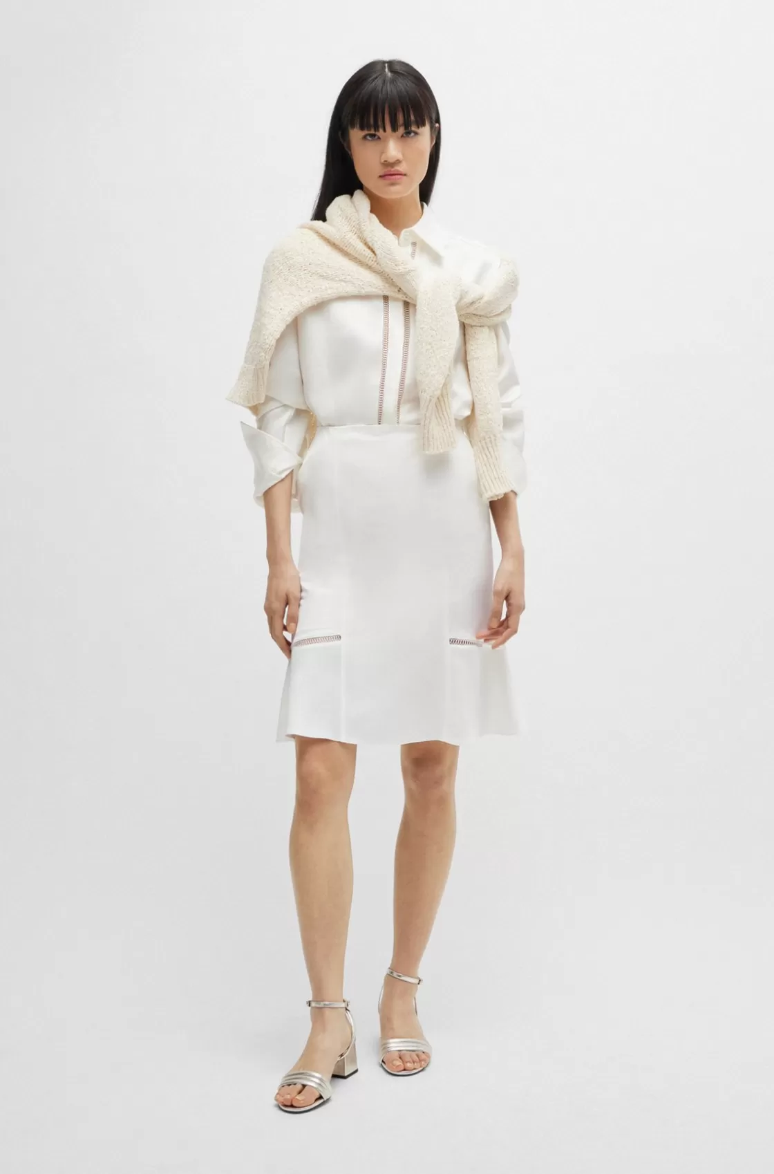 HUGO BOSS A-line Skirt With Ladder-lace Trims White Cheap