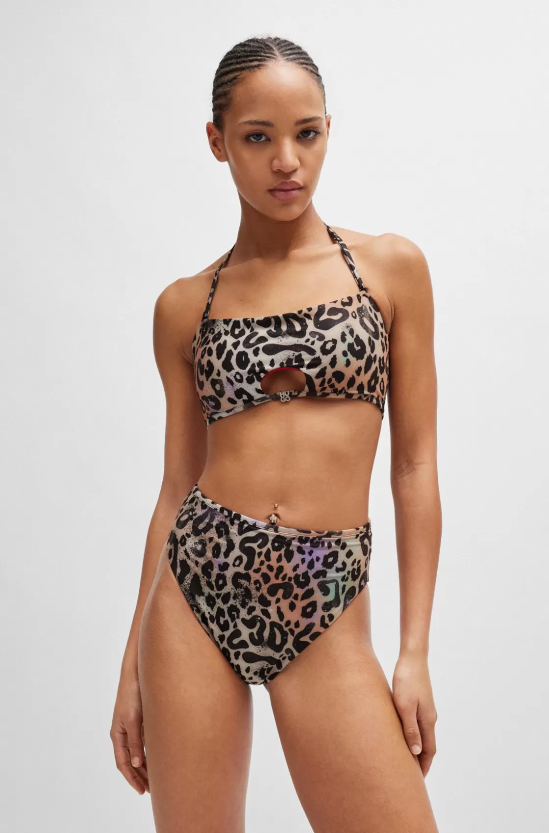 HUGO BOSS Animal-print Bandeau Bikini Top With Stacked-logo Charm Patterned Cheap