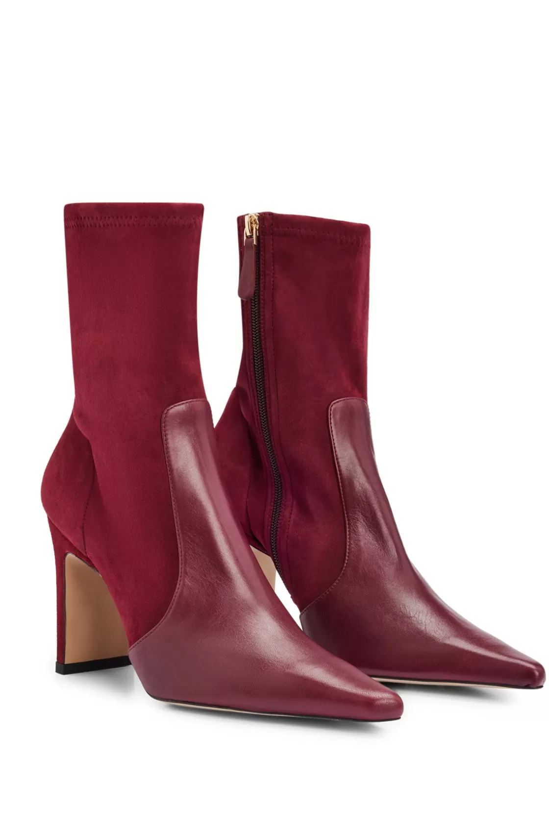 HUGO BOSS Ankle Boots In Suede And Leather With Side Zip Dark Red Shop