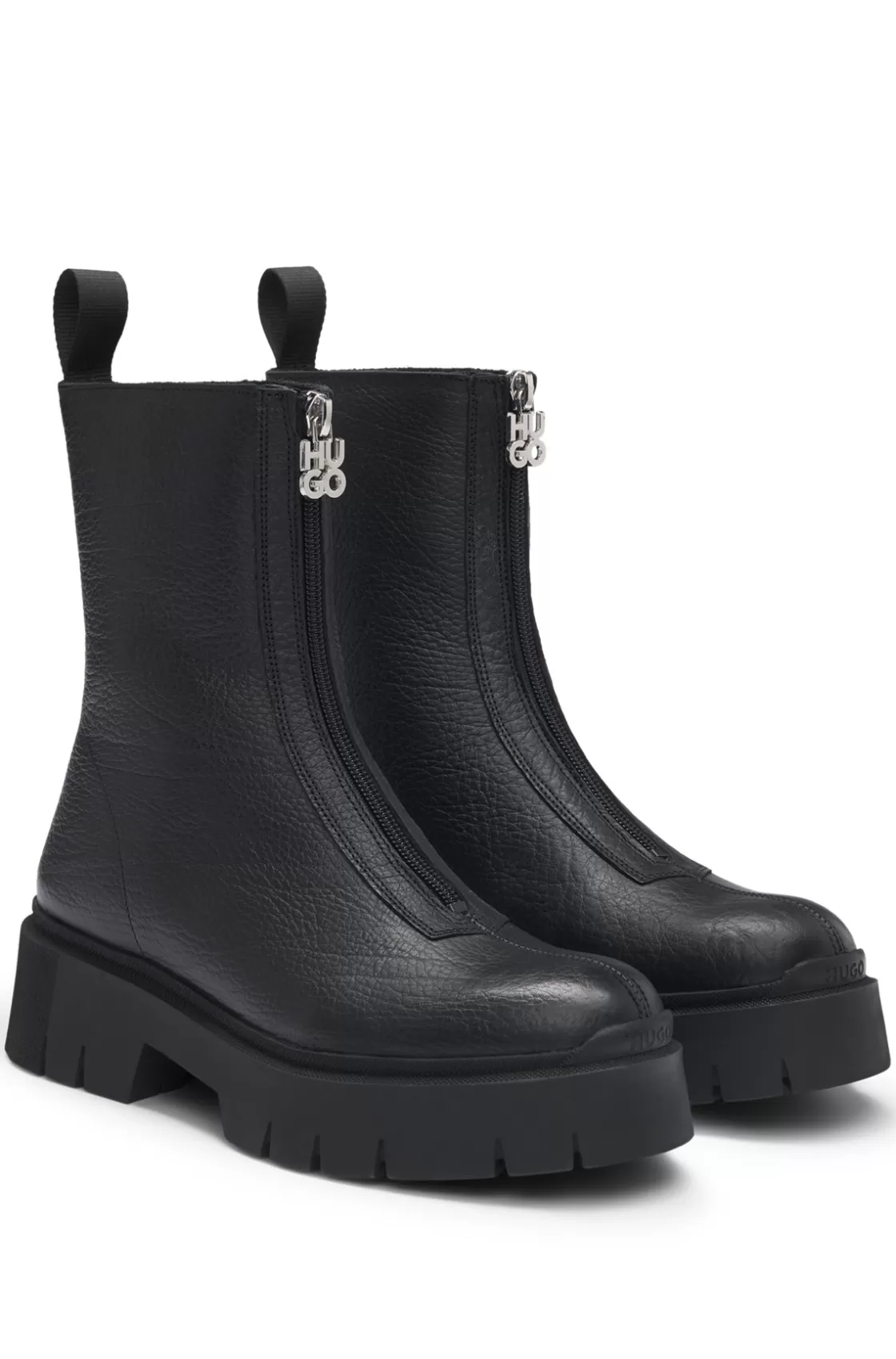 HUGO BOSS Ankle Boots In Tumbled Leather With Front Zip Black Best Sale
