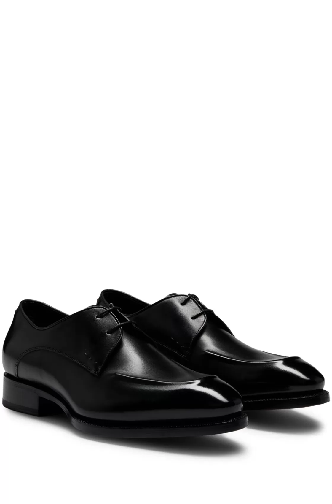 HUGO BOSS Apron-toe Derby Shoes In Leather With Heel Detail Black Clearance