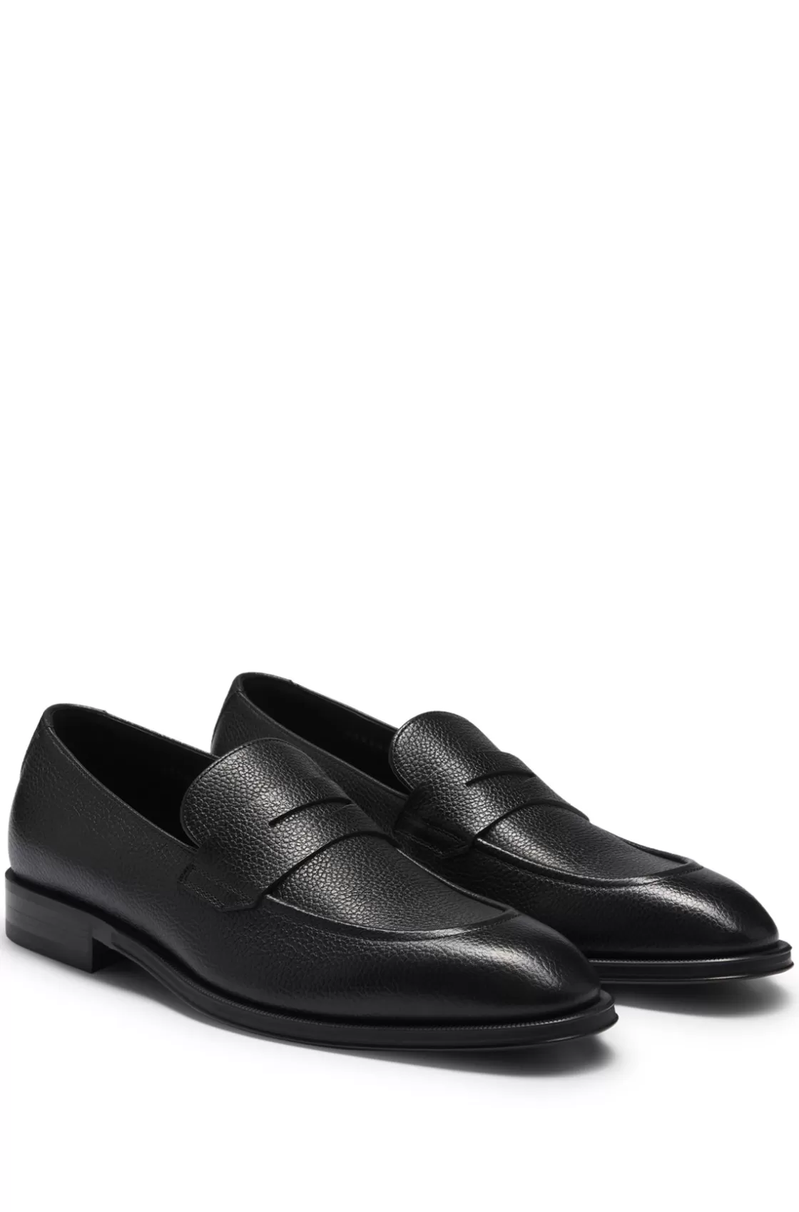 HUGO BOSS Apron-toe Slip-on Loafers In Grained Leather Black Outlet