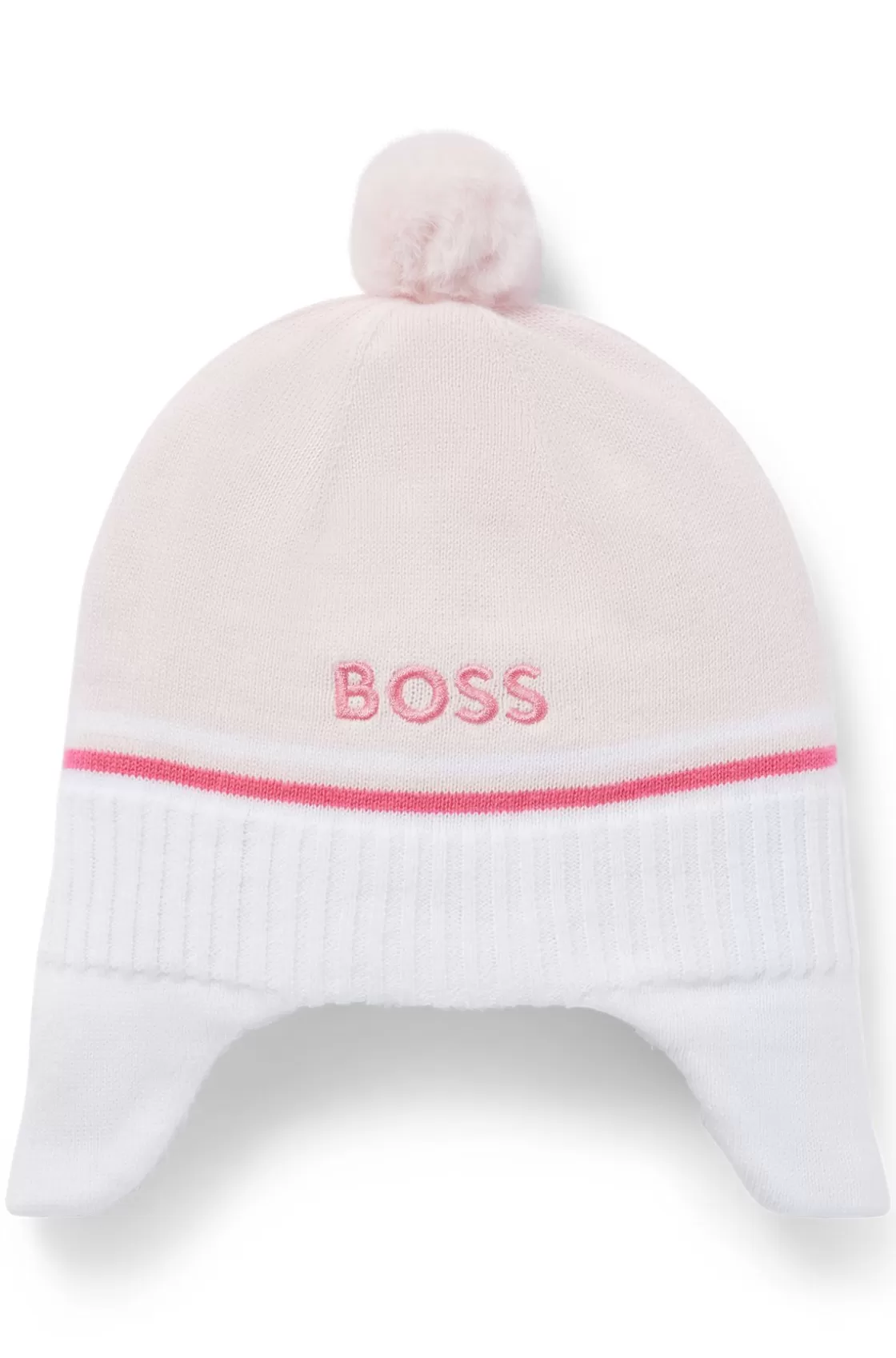 HUGO BOSS Baby Hat In Knitted Cotton With Logo And Pompom light pink Best