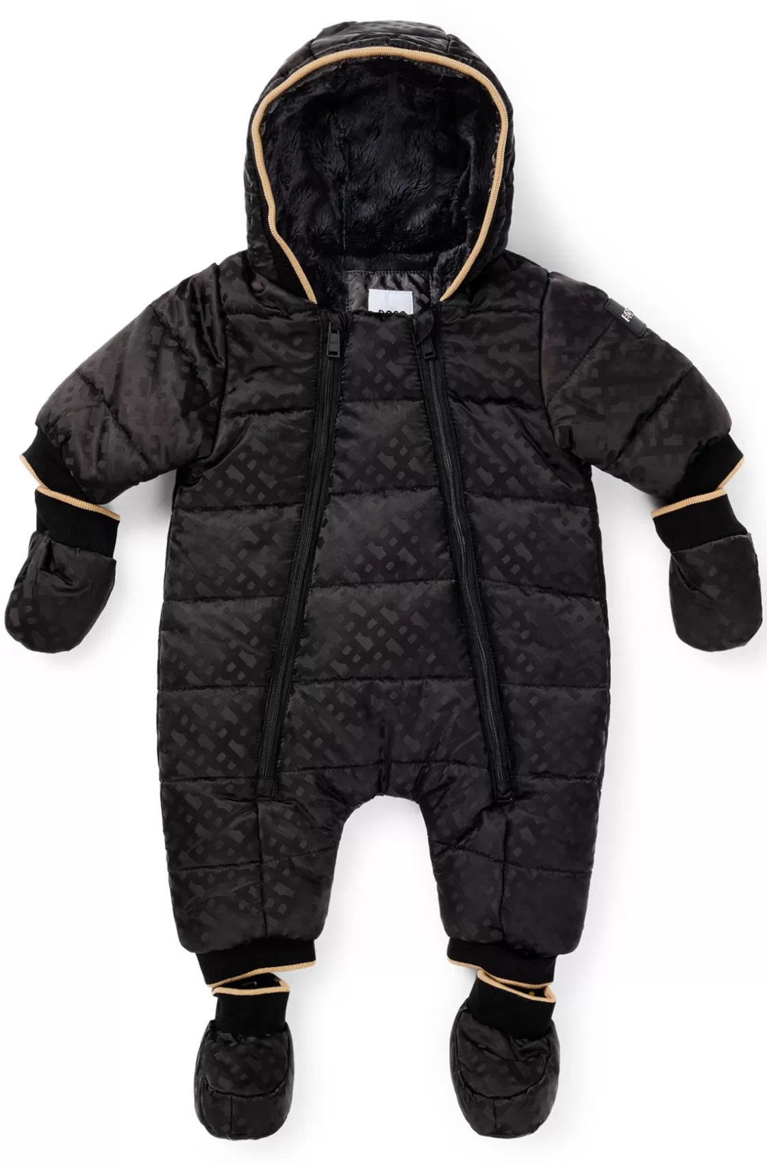 HUGO BOSS Baby Water-repellent Hooded Snowsuit With Monogram Pattern Black Outlet