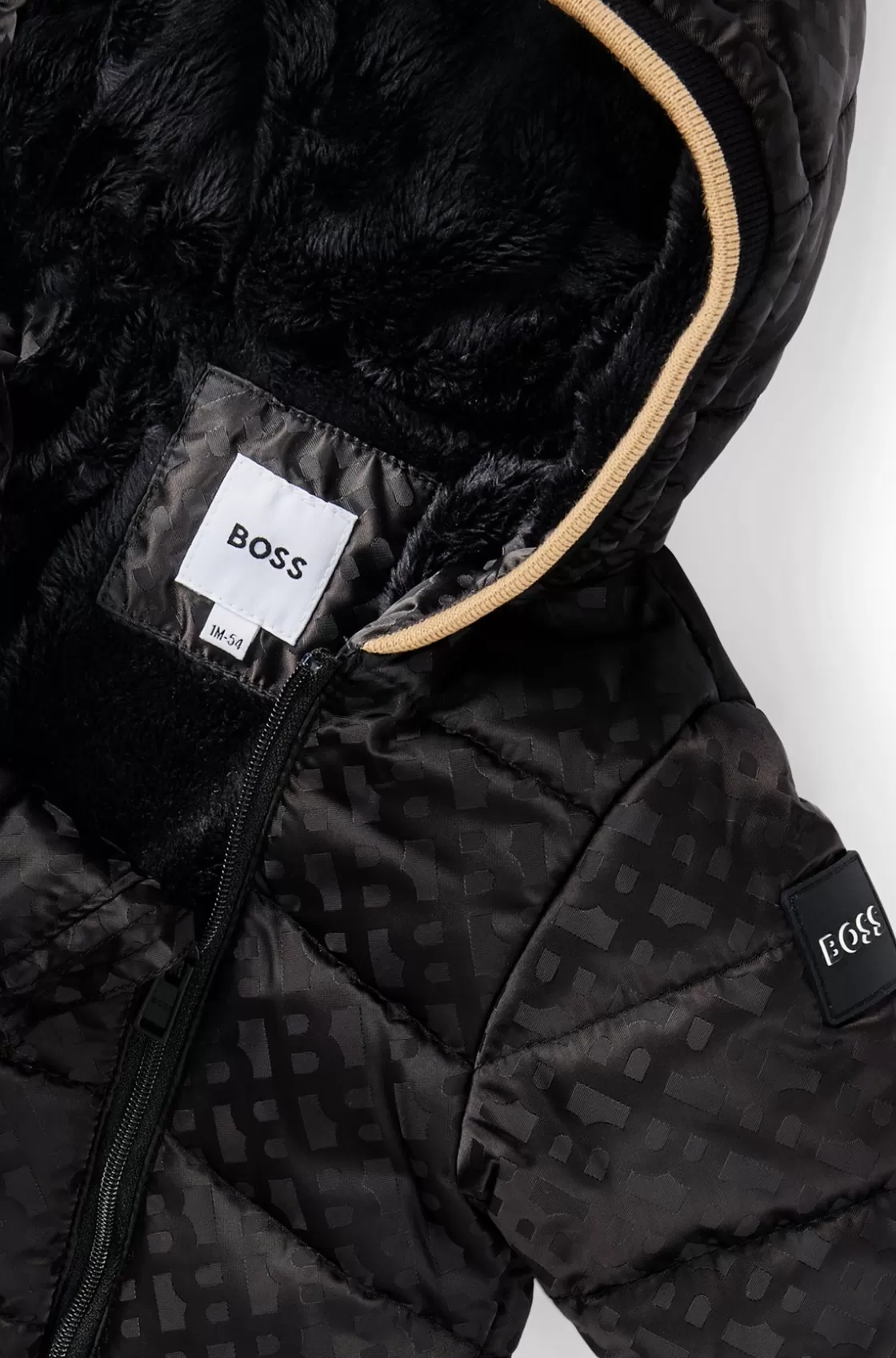 HUGO BOSS Baby Water-repellent Hooded Snowsuit With Monogram Pattern Black Outlet