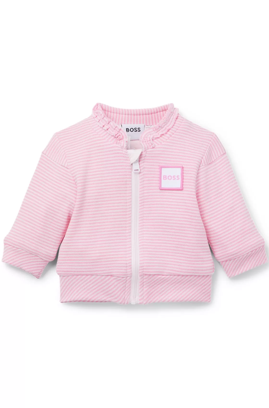 HUGO BOSS Baby Zip-up Cardigan In Striped Cotton Khaki New