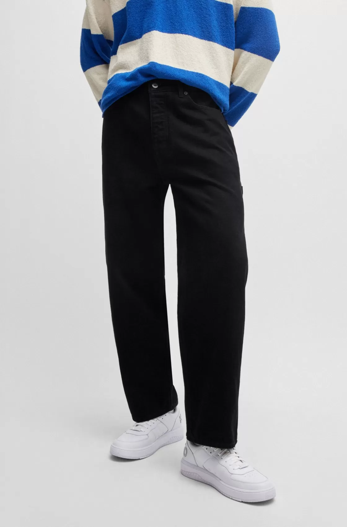 HUGO BOSS Baggy-fit Jeans In Cotton Denim Black Discount