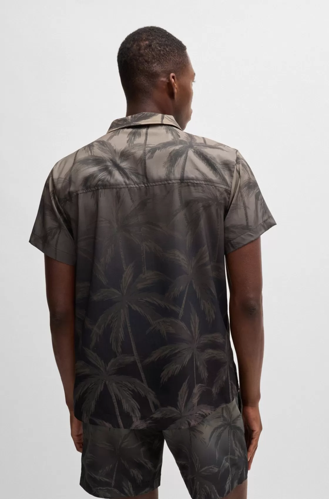 HUGO BOSS Beach Shirt In Quick-drying Fabric With Seasonal Print Khaki Clearance
