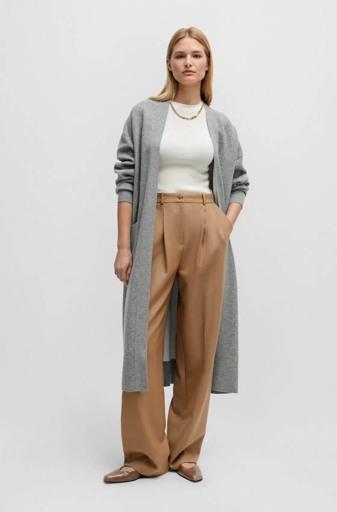 HUGO BOSS Belted Cardigan In Virgin Wool And Cashmere Silver Sale