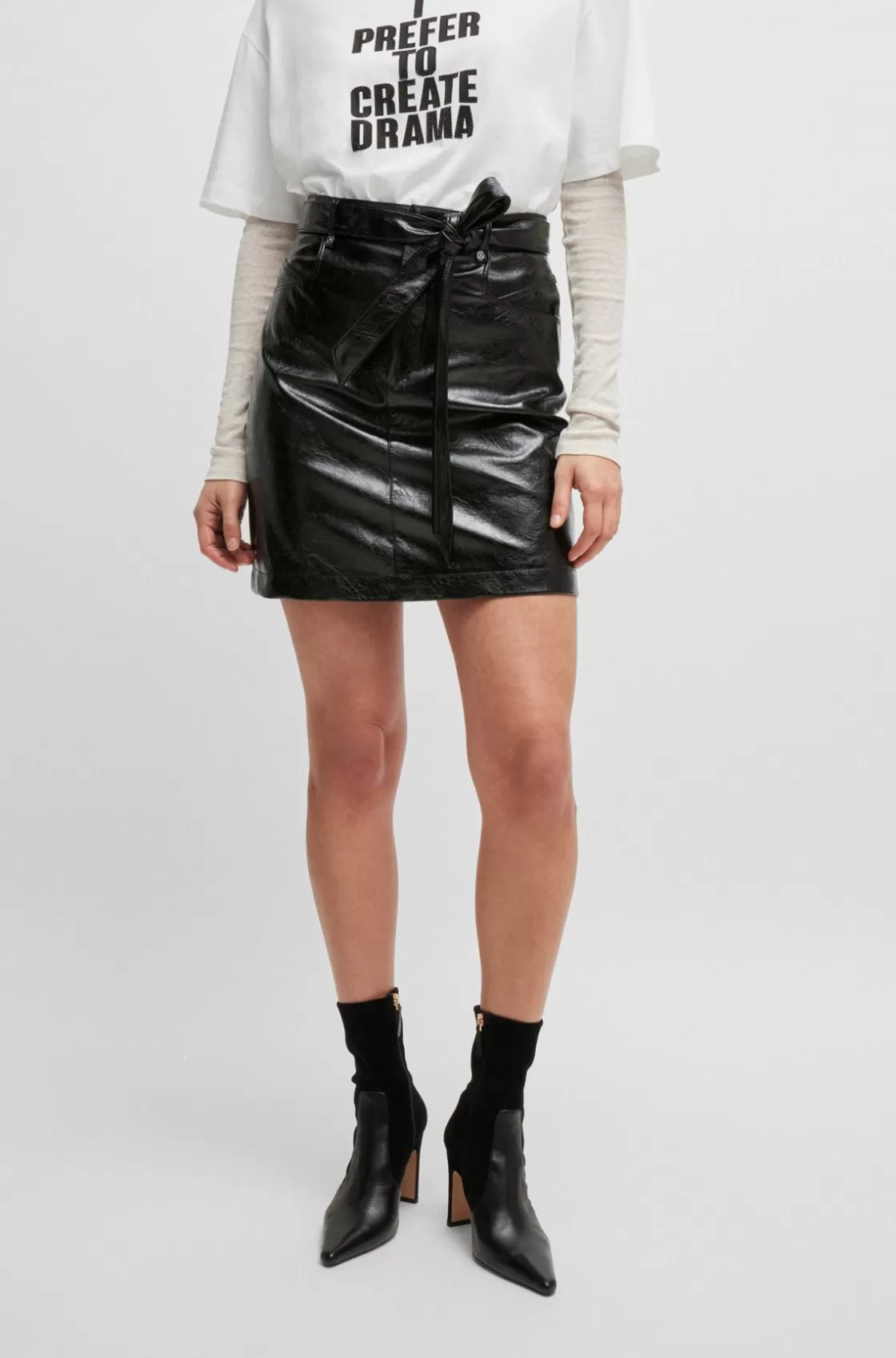 HUGO BOSS Belted Mini Skirt In Faux Leather Black Cheap