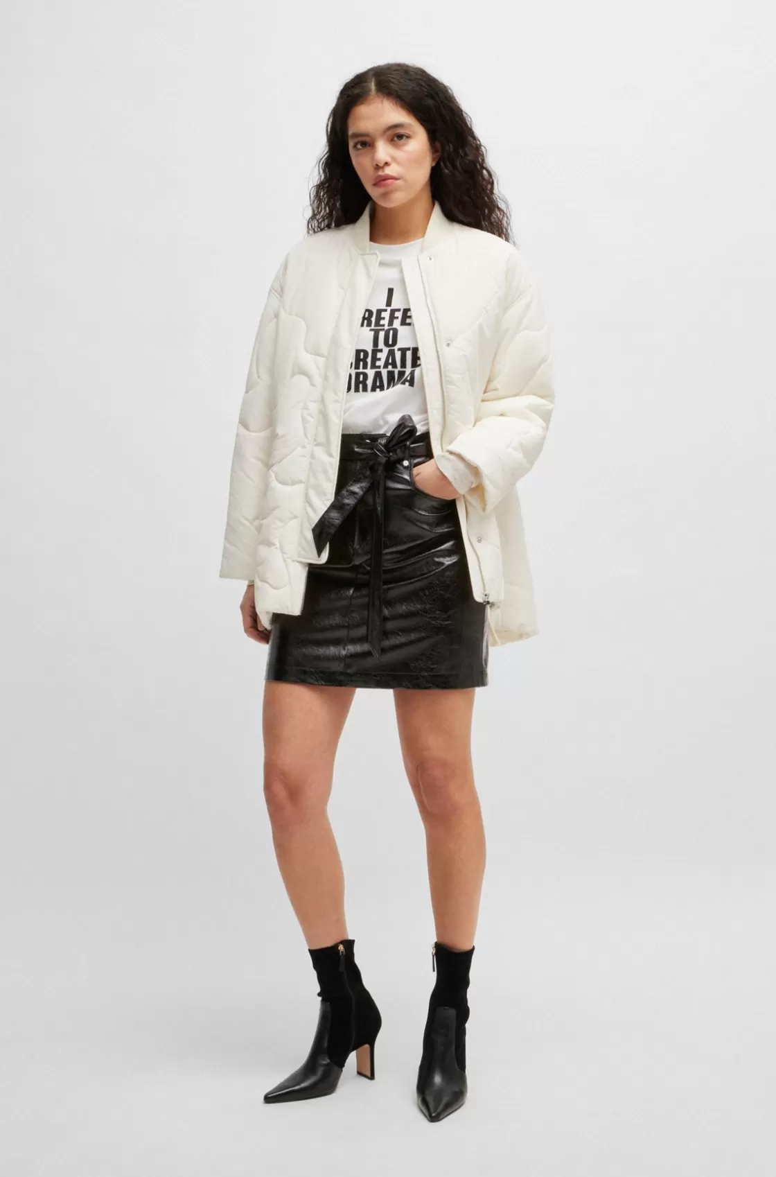 HUGO BOSS Belted Mini Skirt In Faux Leather Black Cheap