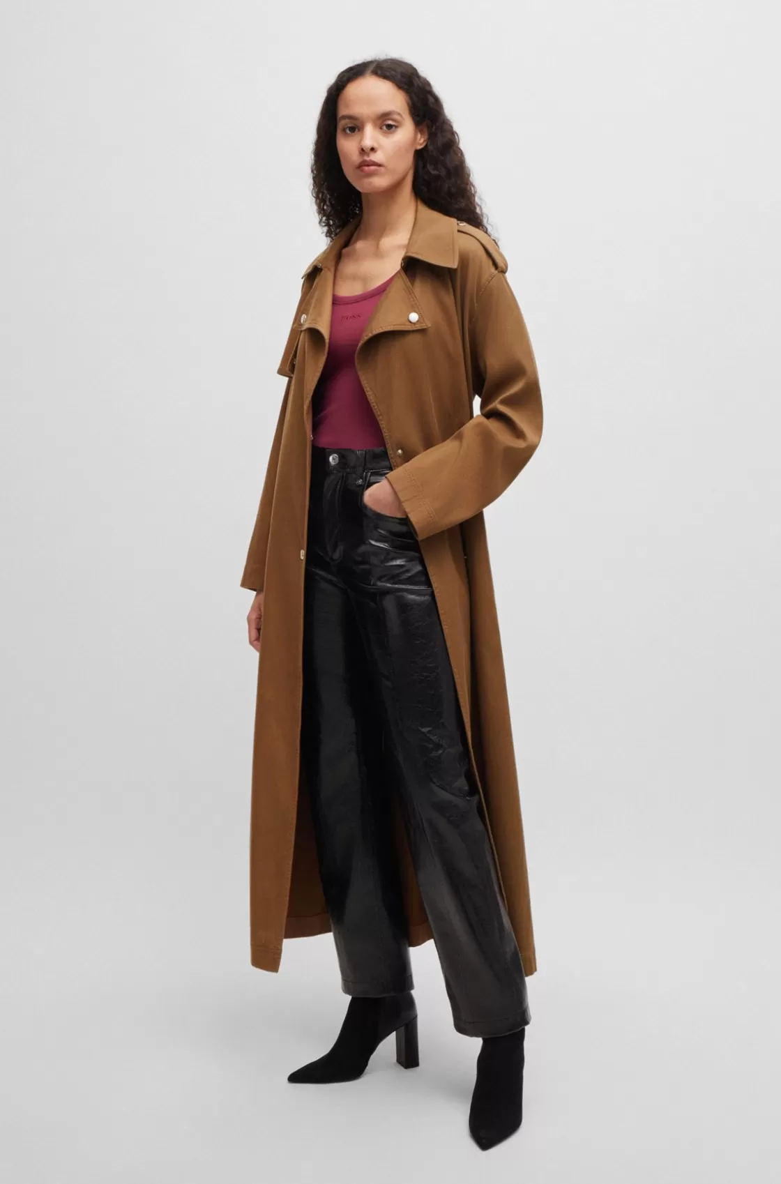HUGO BOSS Belted Trench Coat With Hardware Trims Brown Best Sale