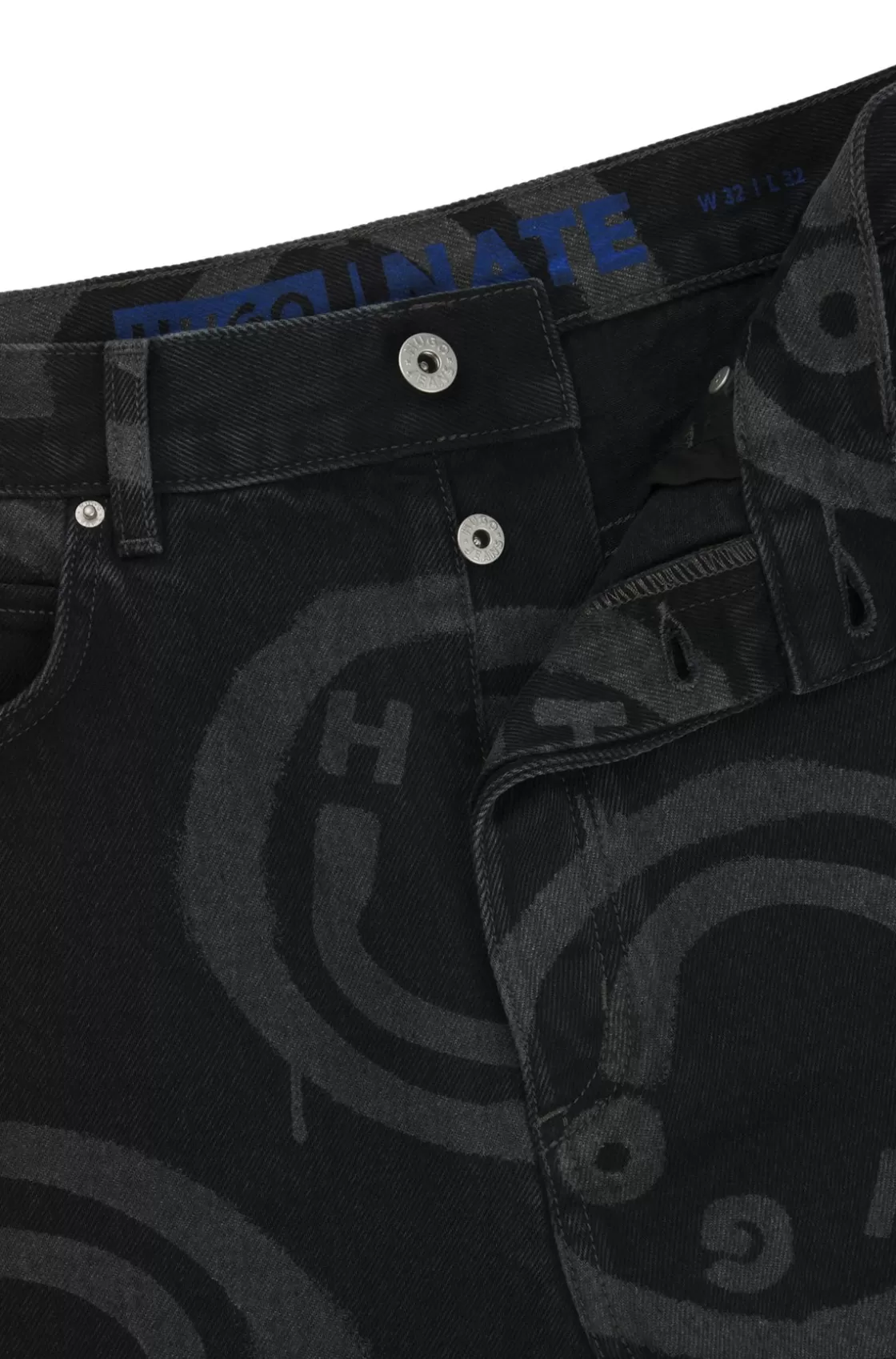 HUGO BOSS Baggy-fit Jeans With Happy HUGO Print Black Outlet