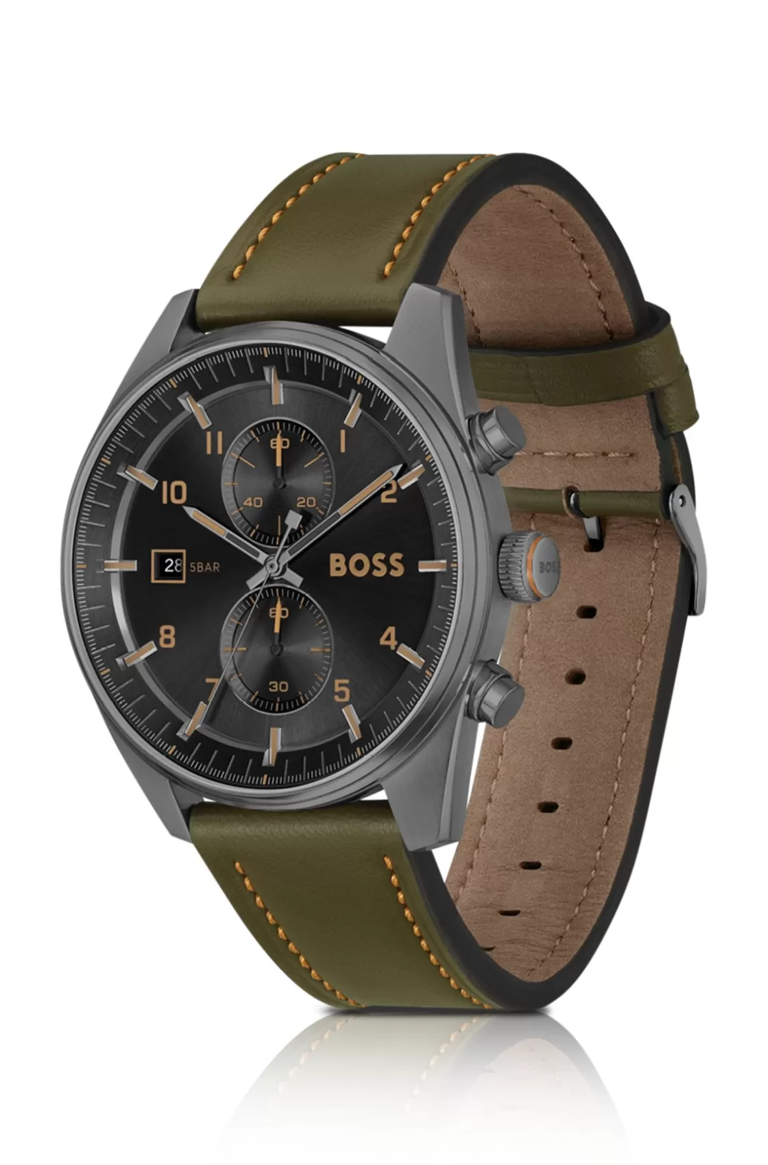 HUGO BOSS Black-dial Chronograph Watch With Green Leather Strap Assorted-Pre-Pack Outlet