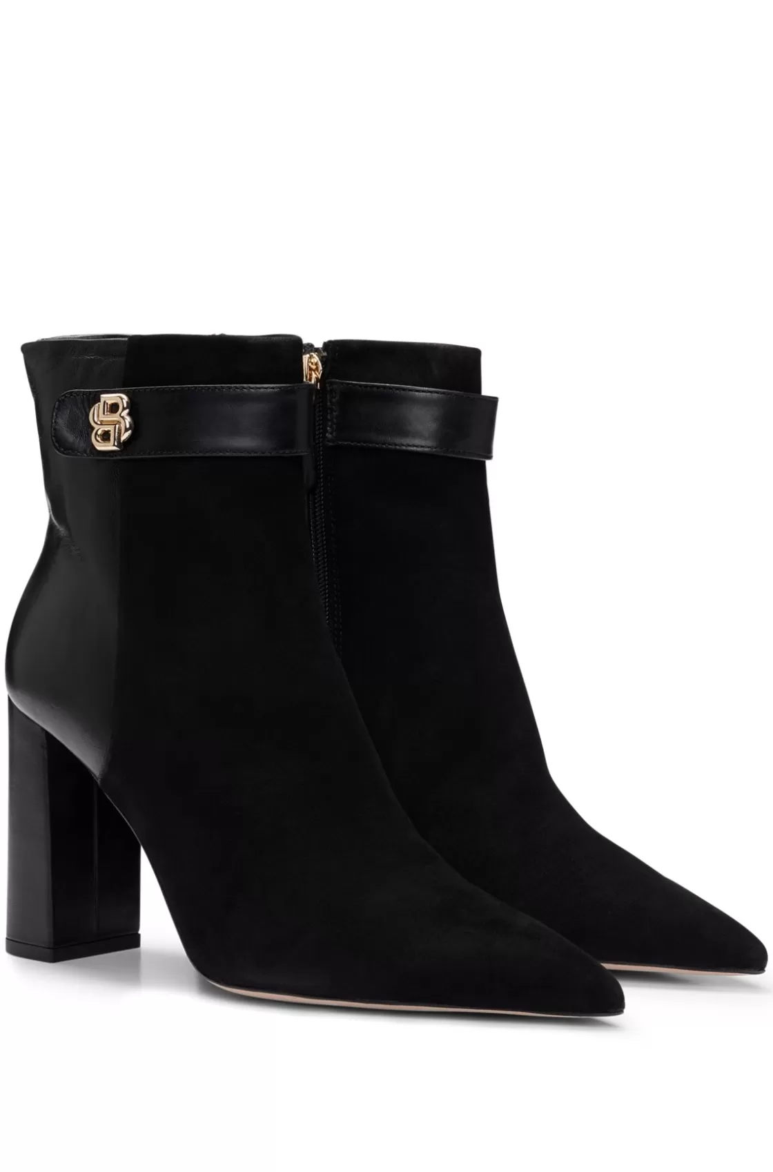 HUGO BOSS Block-heel Ankle Boots In Suede And Leather Black Store