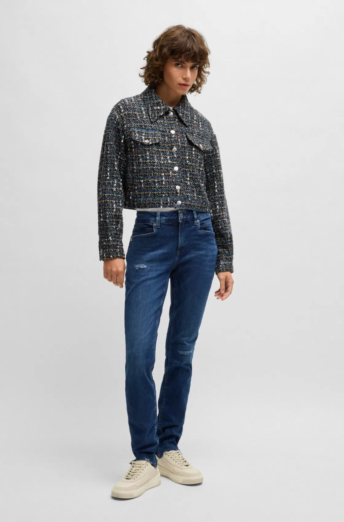 HUGO BOSS Blue Jeans In Distressed Stretch Denim With Frayed Hems Dark Blue Store