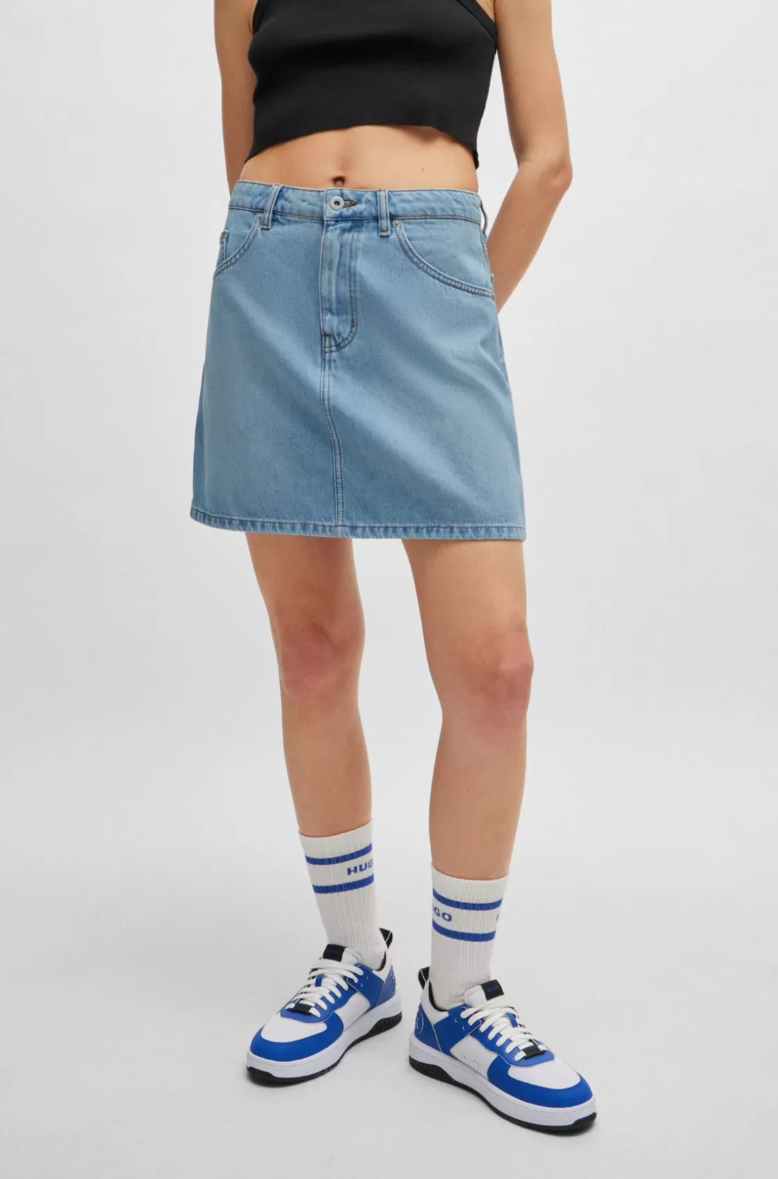 HUGO BOSS Blue Mini Skirt In Rigid Denim Turquoise Cheap