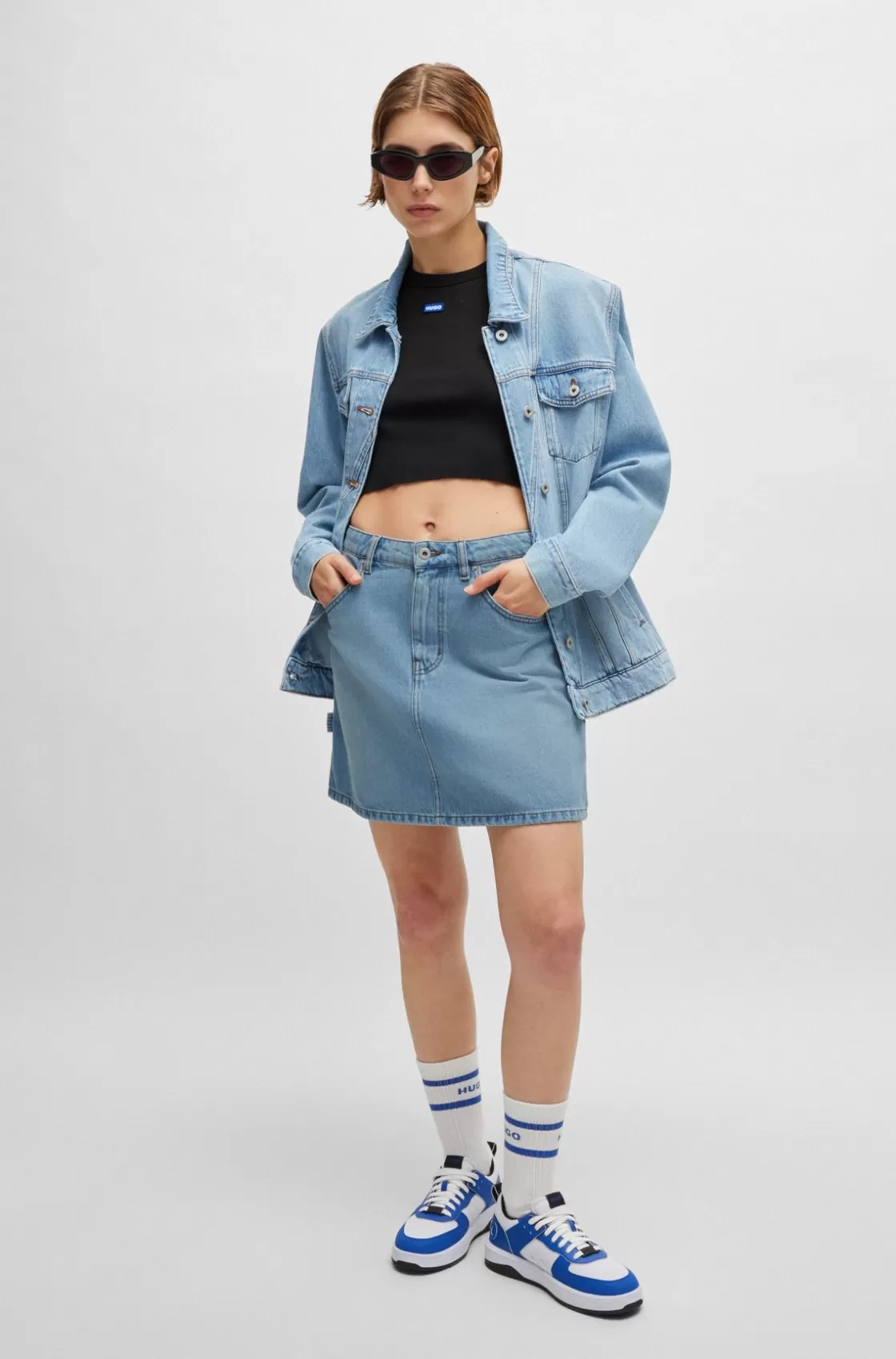 HUGO BOSS Blue Mini Skirt In Rigid Denim Turquoise Cheap