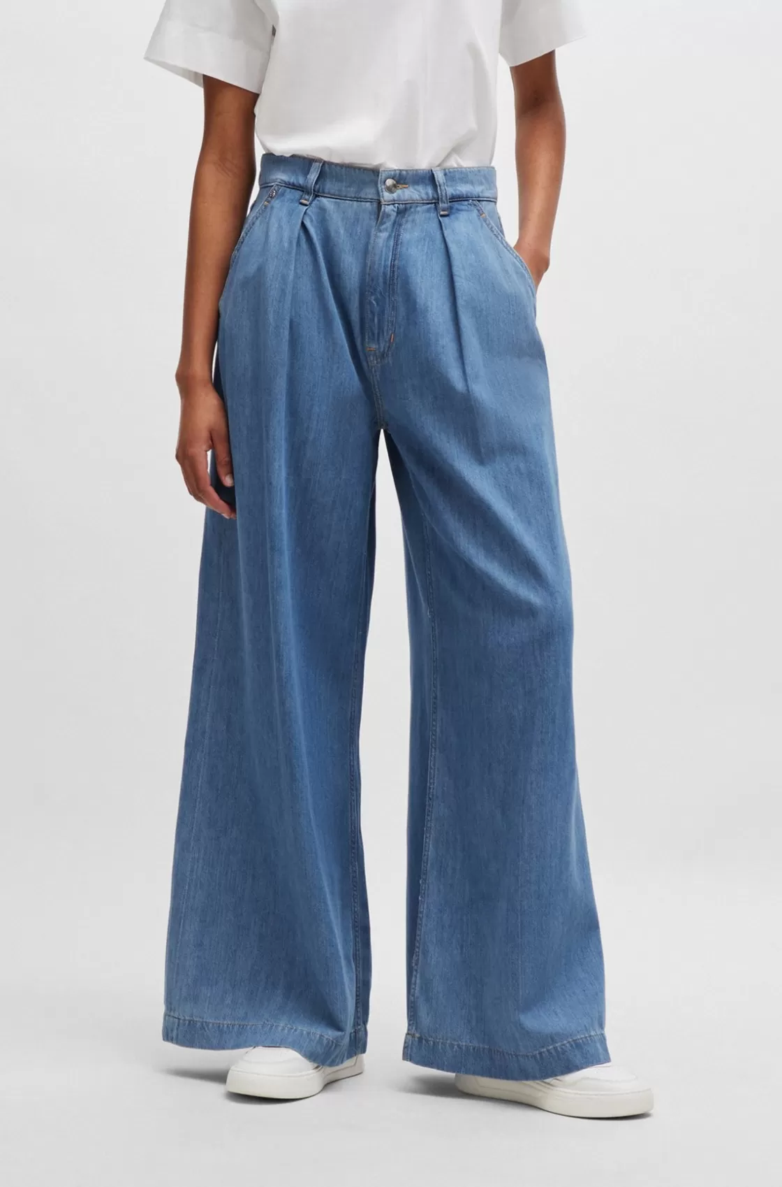 HUGO BOSS Blue-denim Jeans With A Wide Leg Turquoise Fashion