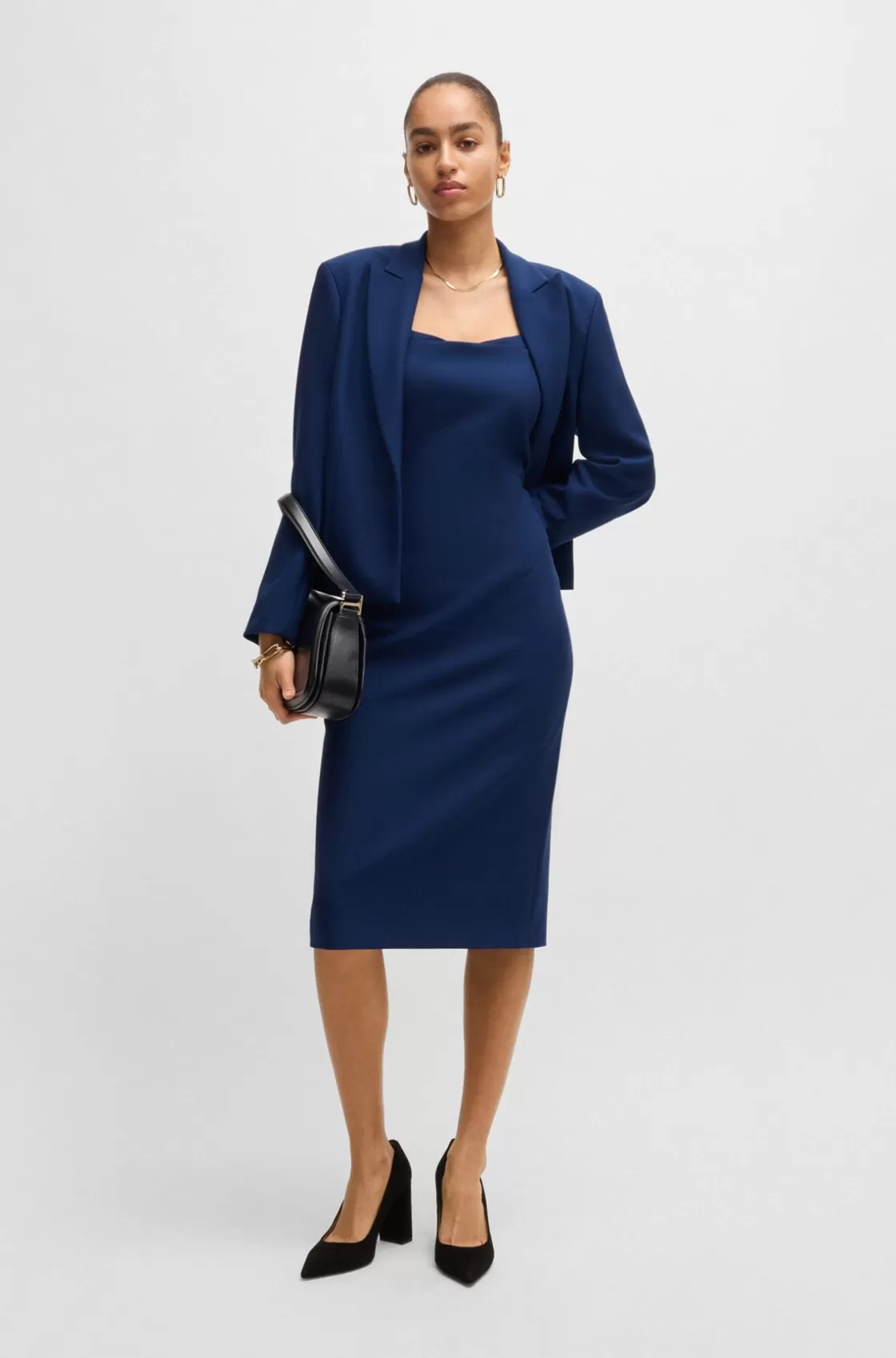 HUGO BOSS Bodycon Midi Dress In Stretch Fabric Light Blue Cheap