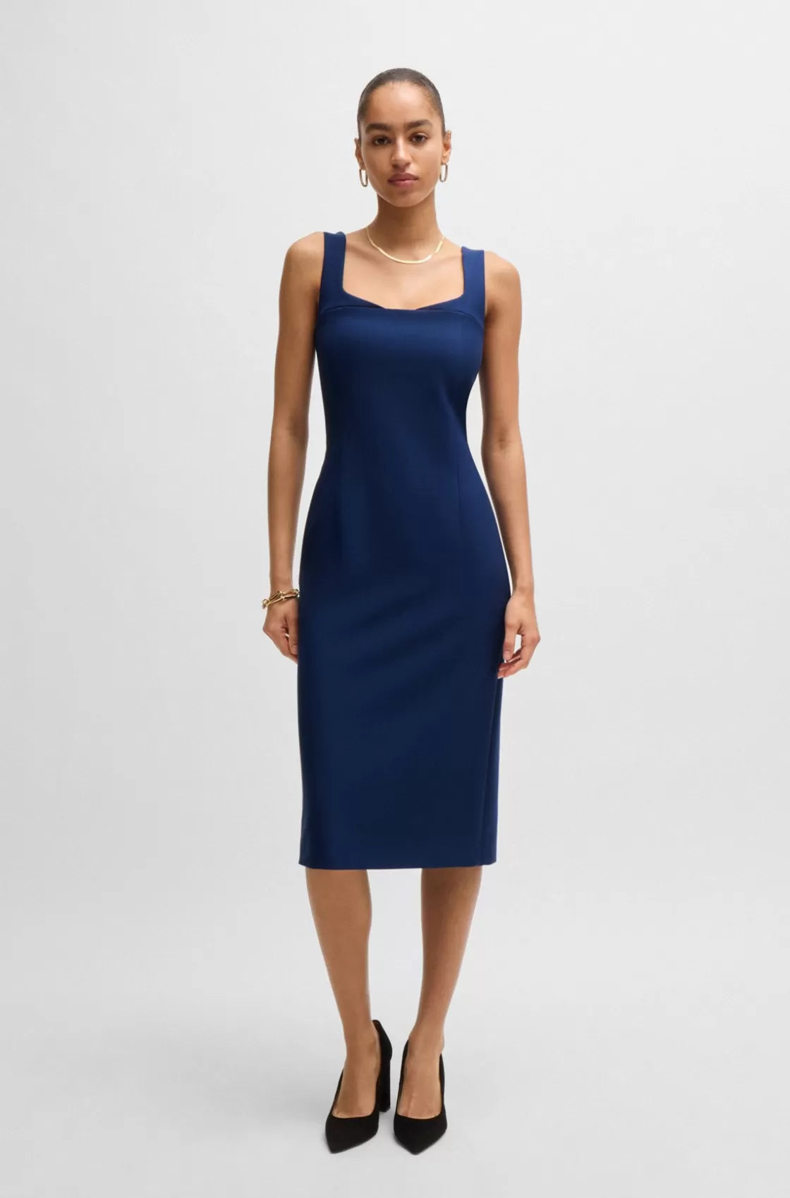 HUGO BOSS Bodycon Midi Dress In Stretch Fabric Light Blue Cheap