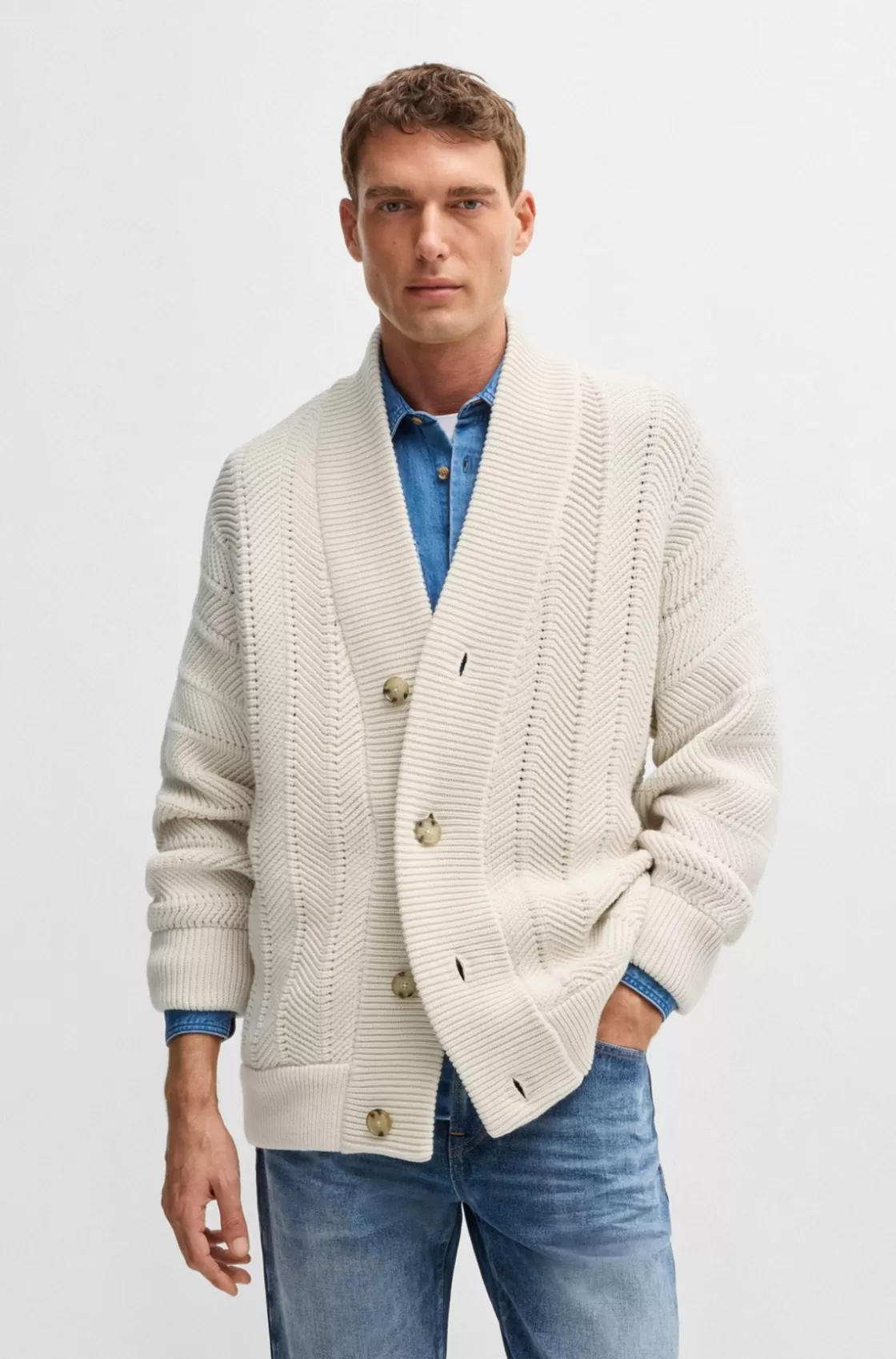HUGO BOSS BOSS SELECTED BY BECKHAM Relaxed-fit Cardigan In Virgin Wool White Best Sale