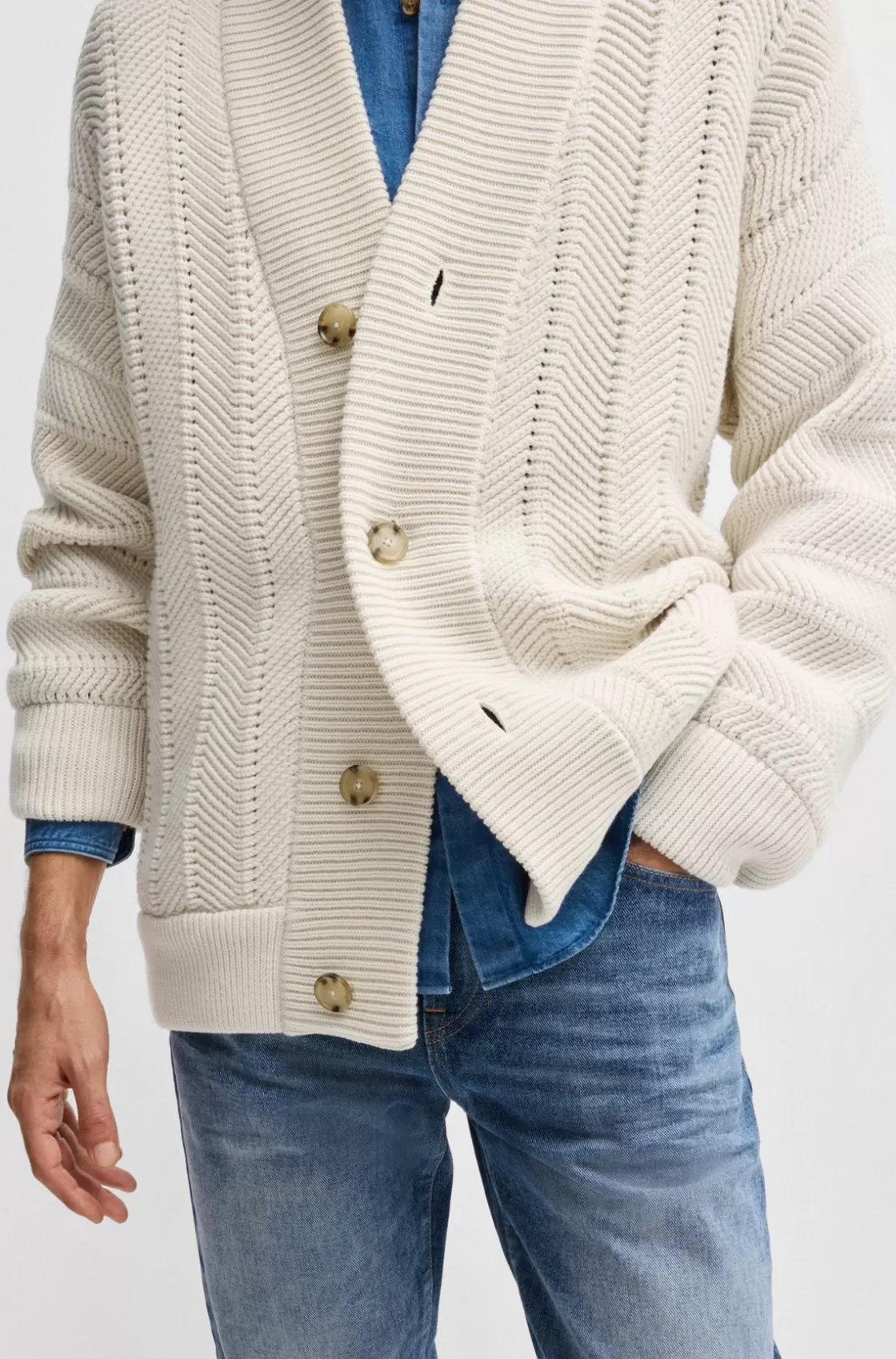 HUGO BOSS BOSS SELECTED BY BECKHAM Relaxed-fit Cardigan In Virgin Wool White Best Sale