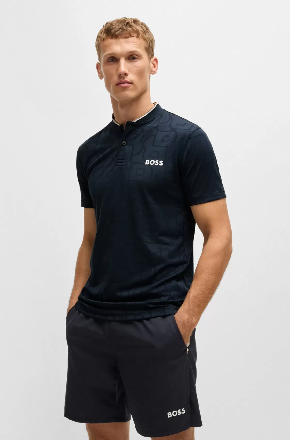 HUGO BOSS BOSS X Matteo Berrettini Polo Shirt In Monogram-mesh Jacquard Dark Blue Discount