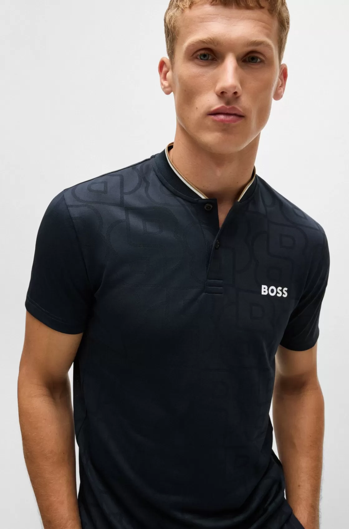HUGO BOSS BOSS X Matteo Berrettini Polo Shirt In Monogram-mesh Jacquard Dark Blue Discount