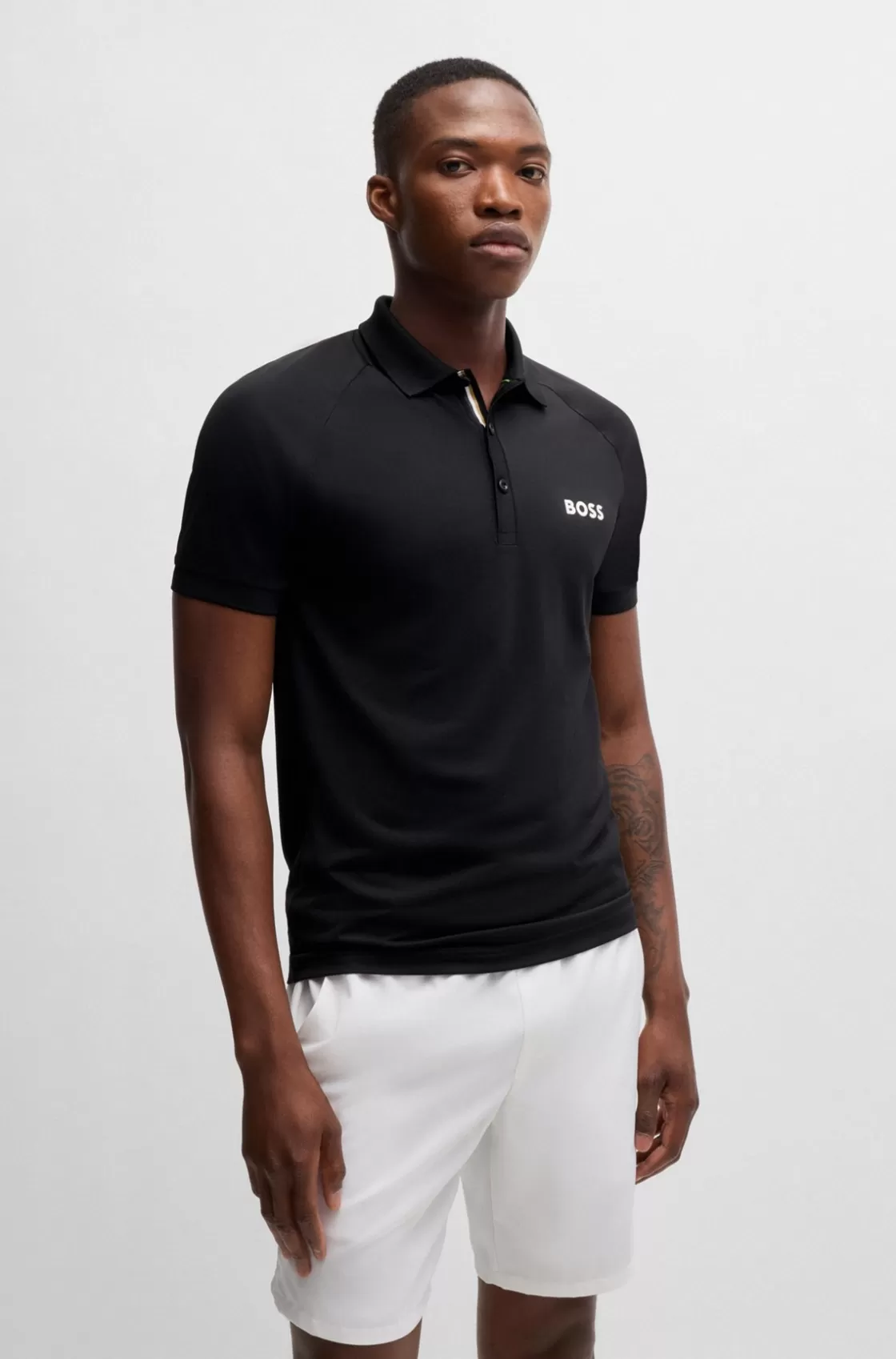 HUGO BOSS BOSS X Matteo Berrettini Waffle-fabric Polo Shirt Black Outlet