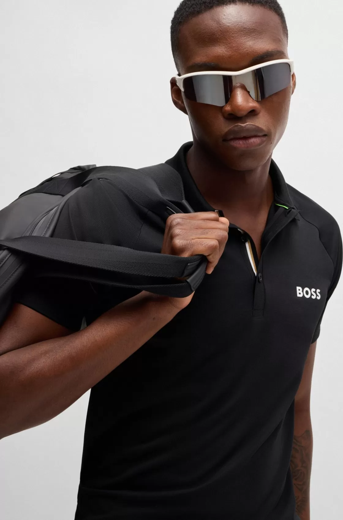 HUGO BOSS BOSS X Matteo Berrettini Waffle-fabric Polo Shirt Black Outlet