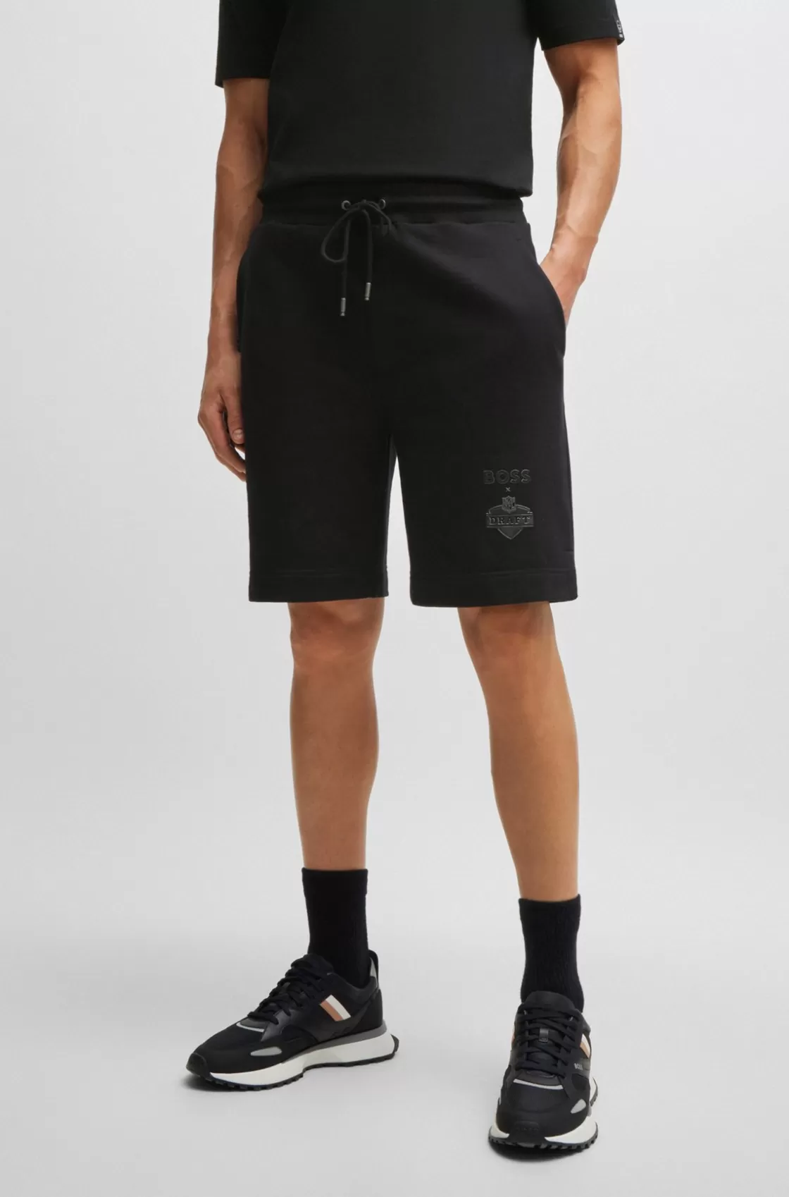 HUGO BOSS BOSS X NFL Cotton-terry Shorts With Special Artwork Dark Grey Discount