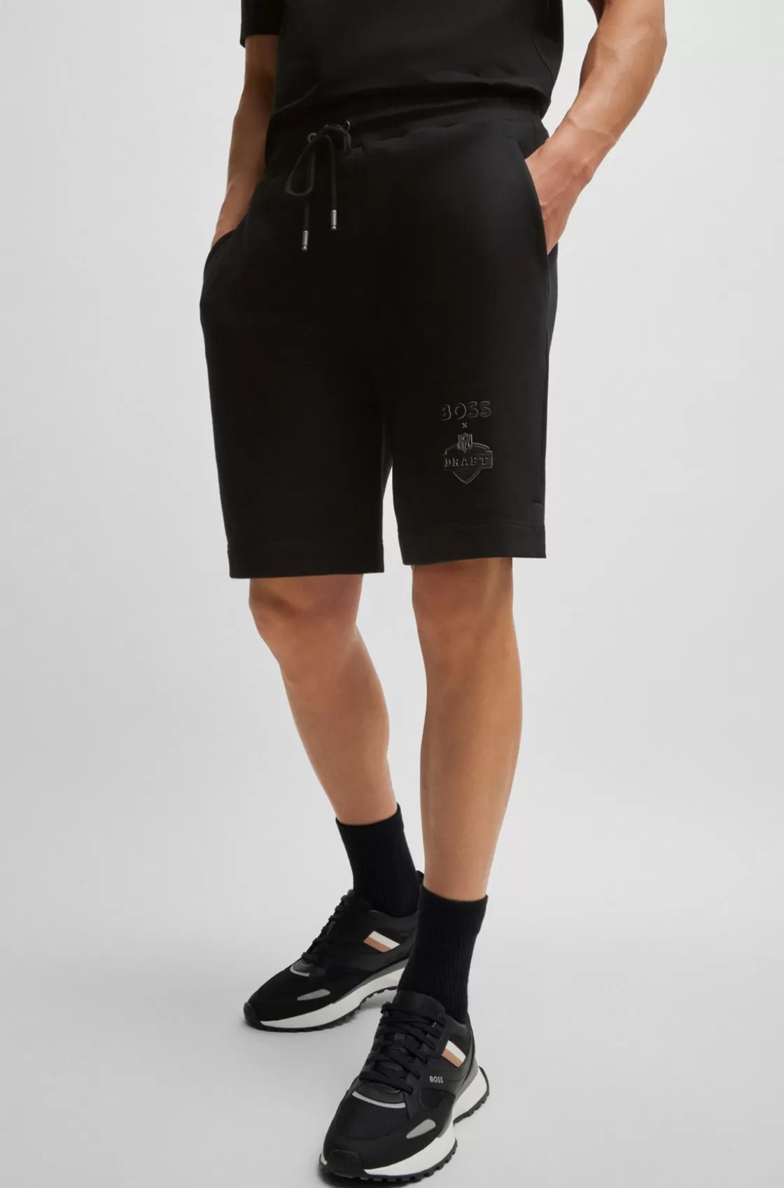 HUGO BOSS BOSS X NFL Cotton-terry Shorts With Special Artwork Dark Grey Discount