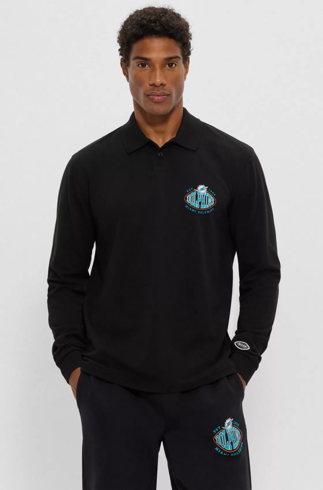 HUGO BOSS BOSS X NFL Long-sleeved Polo Shirt With Collaborative Branding Dolphins Best