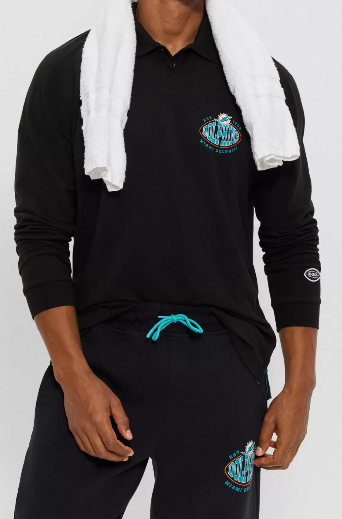 HUGO BOSS BOSS X NFL Long-sleeved Polo Shirt With Collaborative Branding Dolphins Best