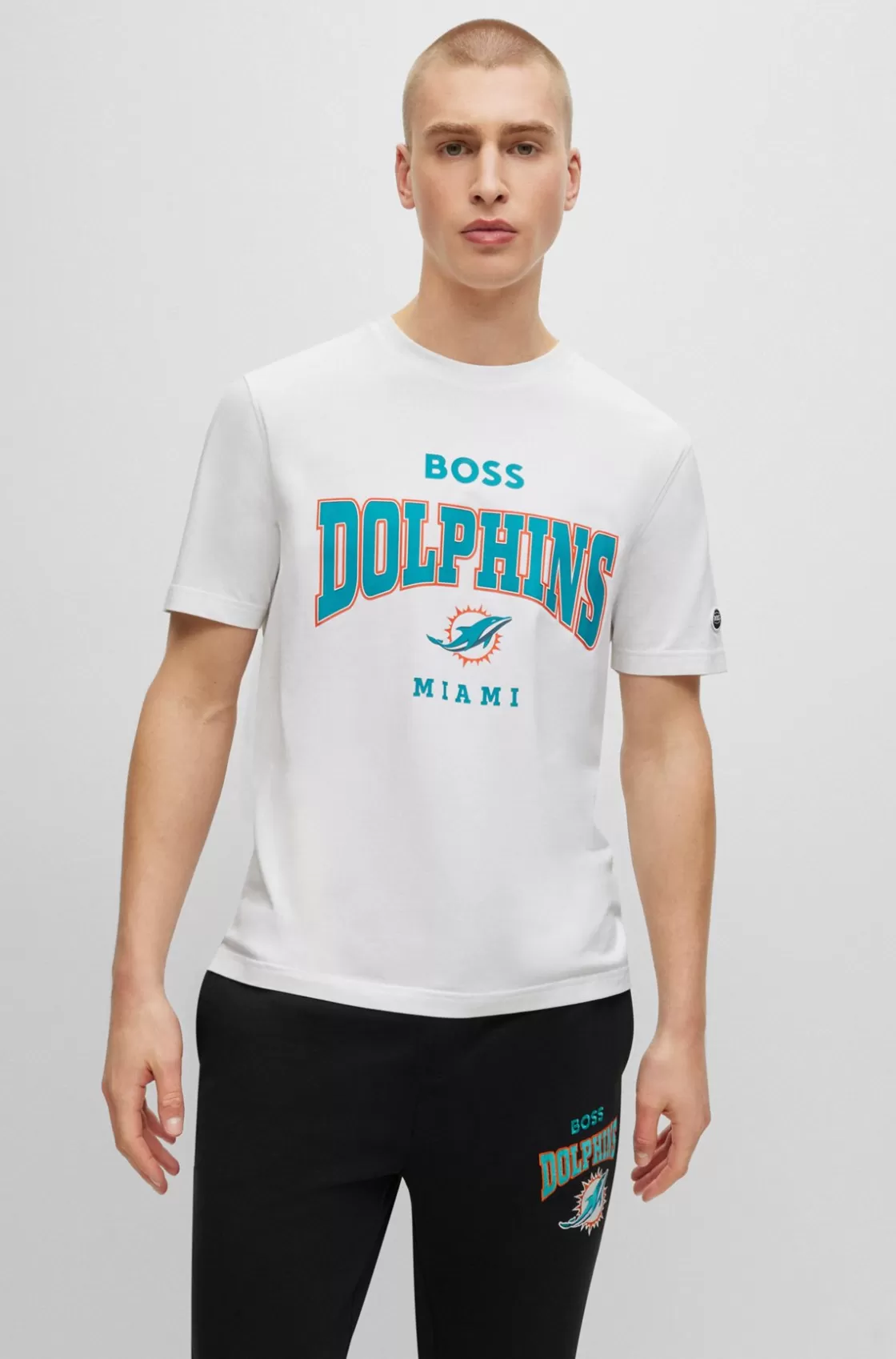 HUGO BOSS BOSS X NFL Stretch-cotton T-shirt With Collaborative Branding Dolphins Discount