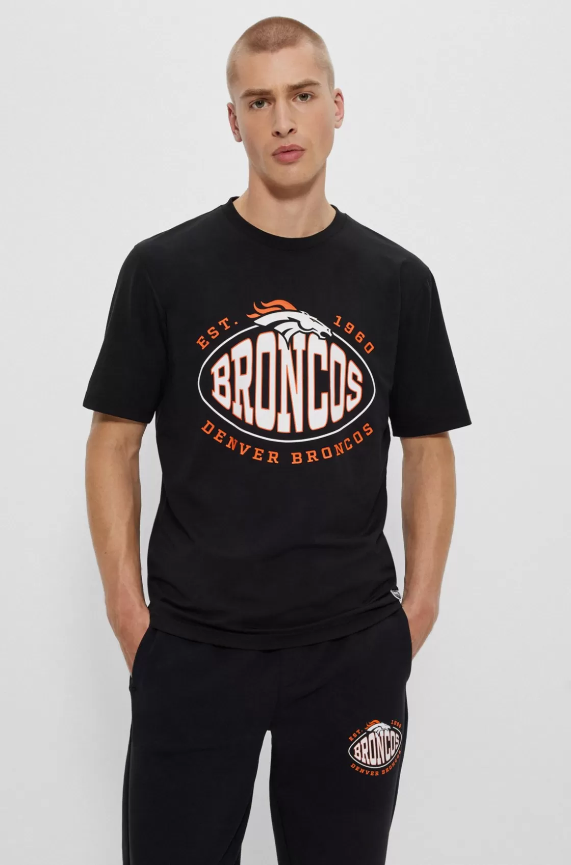 HUGO BOSS BOSS X NFL Stretch-cotton T-shirt With Collaborative Branding Broncos Cheap