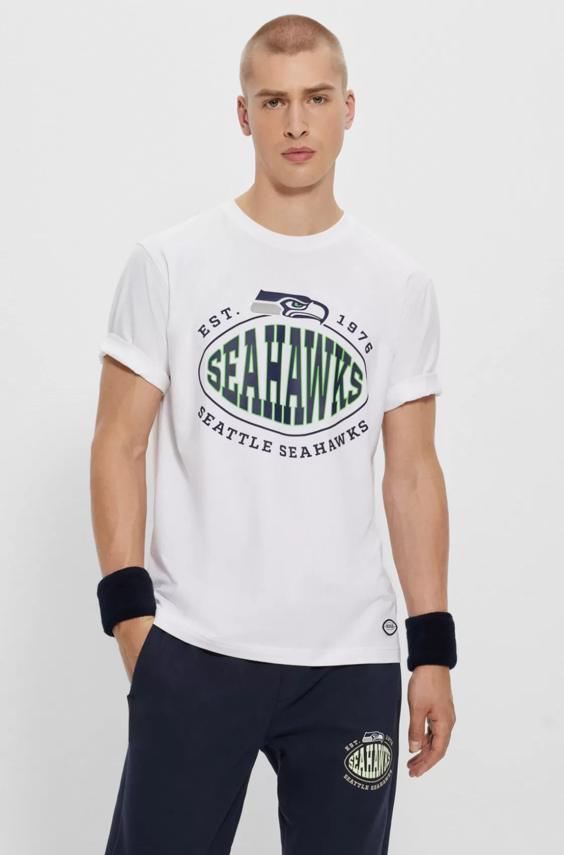 HUGO BOSS BOSS X NFL Stretch-cotton T-shirt With Collaborative Branding Seahawks Cheap