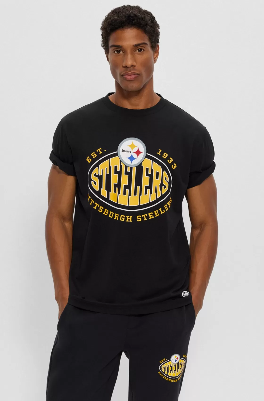 HUGO BOSS BOSS X NFL Stretch-cotton T-shirt With Collaborative Branding Steelers Flash Sale