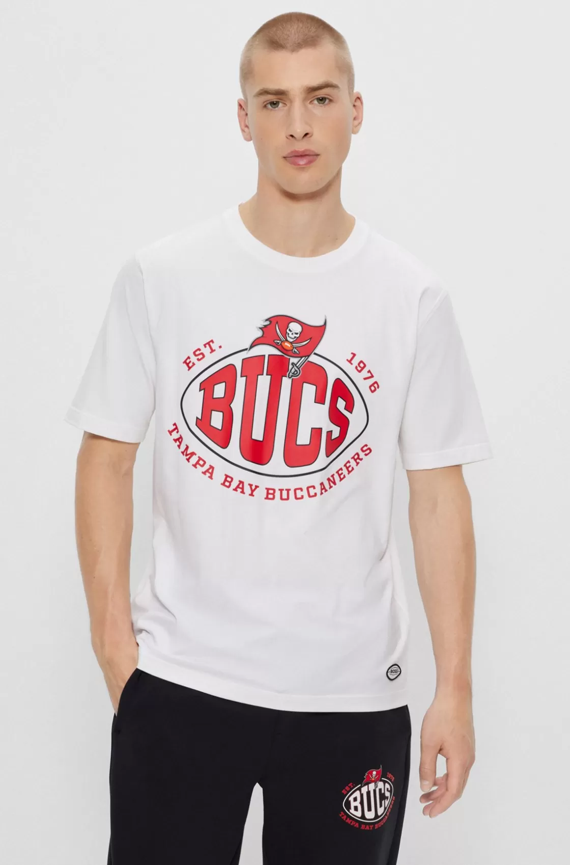 HUGO BOSS BOSS X NFL Stretch-cotton T-shirt With Collaborative Branding Bucs Sale