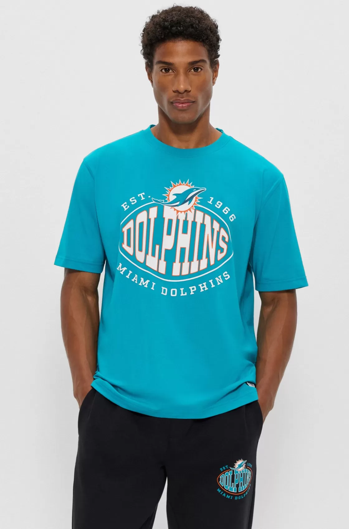 HUGO BOSS BOSS X NFL Stretch-cotton T-shirt With Collaborative Branding Dolphins Sale