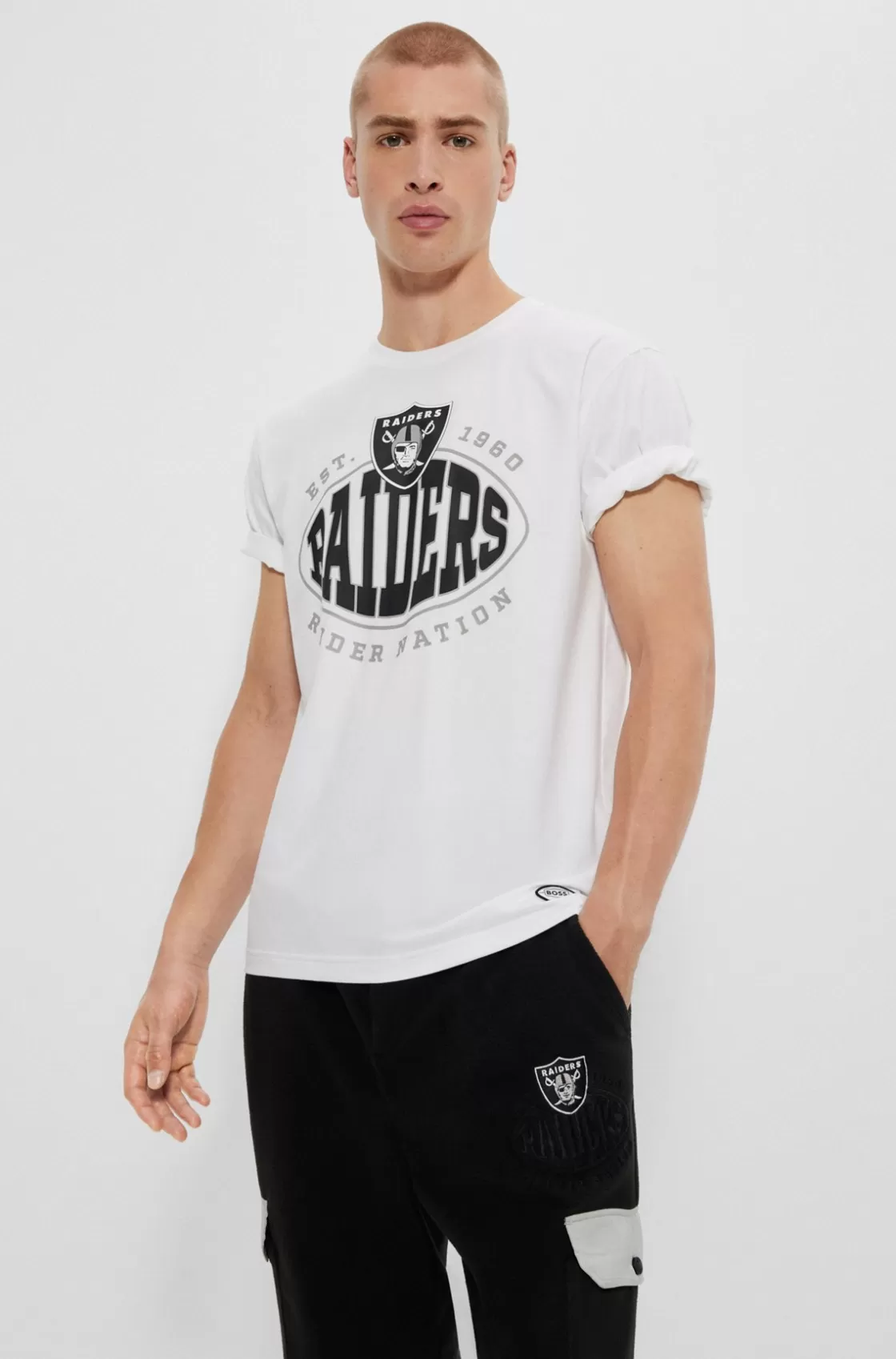 HUGO BOSS BOSS X NFL Stretch-cotton T-shirt With Collaborative Branding Raiders Fashion