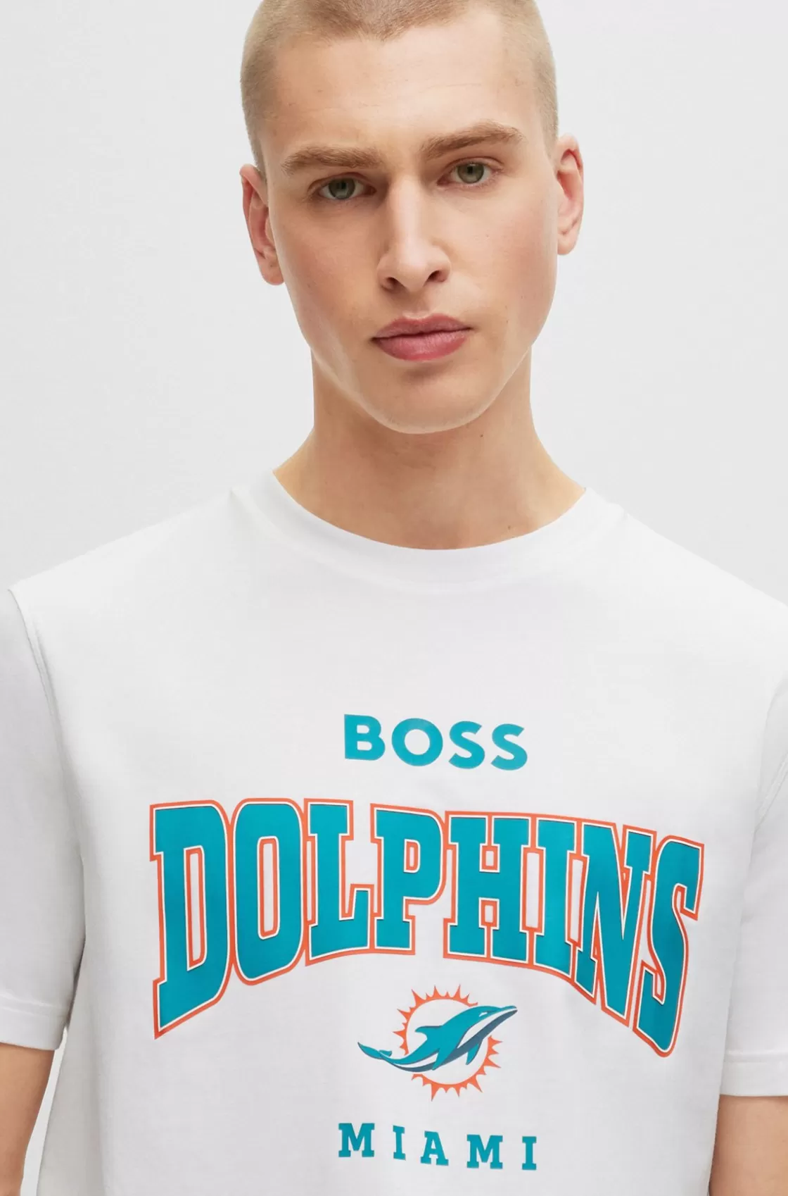 HUGO BOSS BOSS X NFL Stretch-cotton T-shirt With Collaborative Branding Dolphins Discount