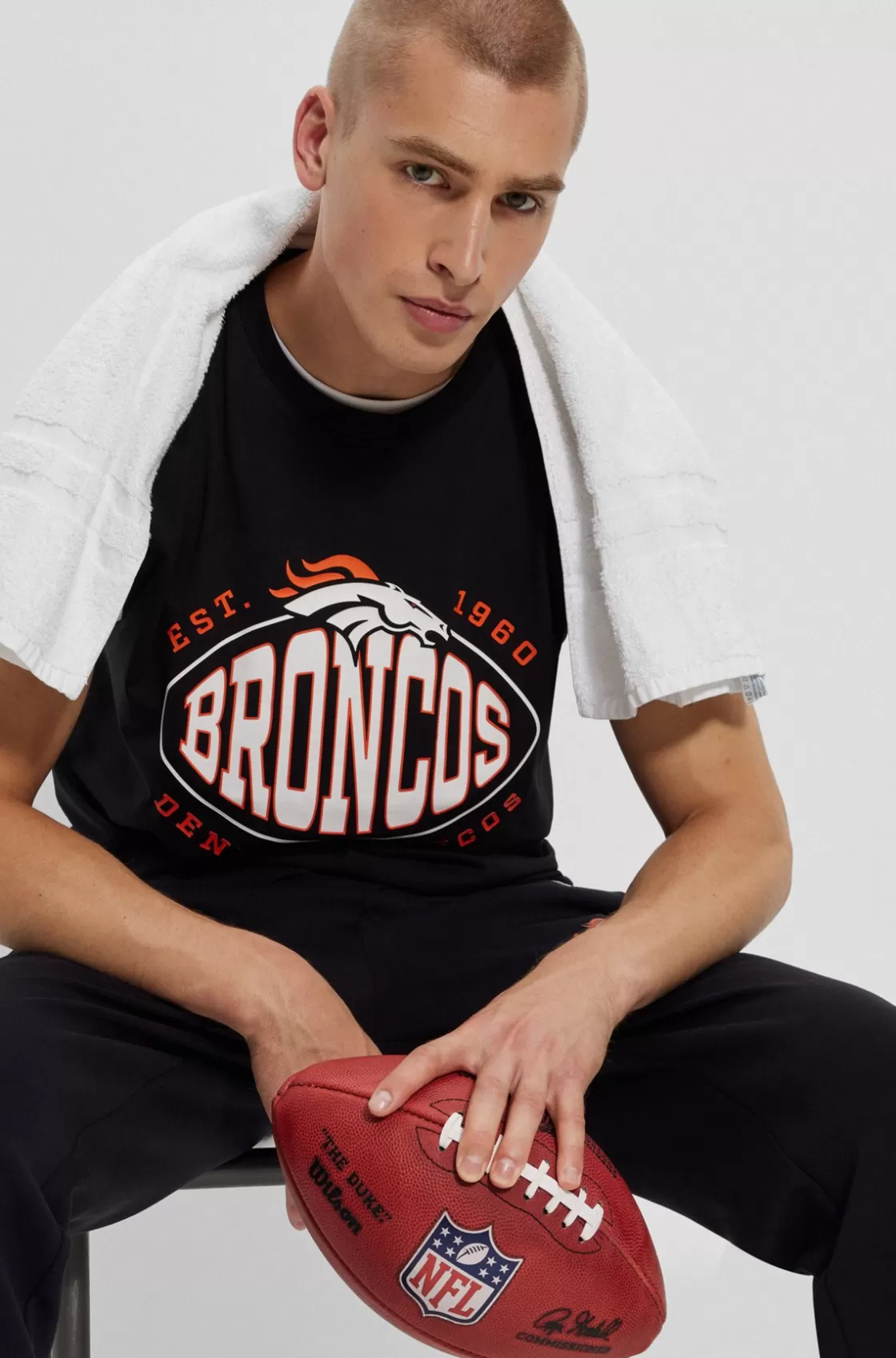 HUGO BOSS BOSS X NFL Stretch-cotton T-shirt With Collaborative Branding Broncos Cheap