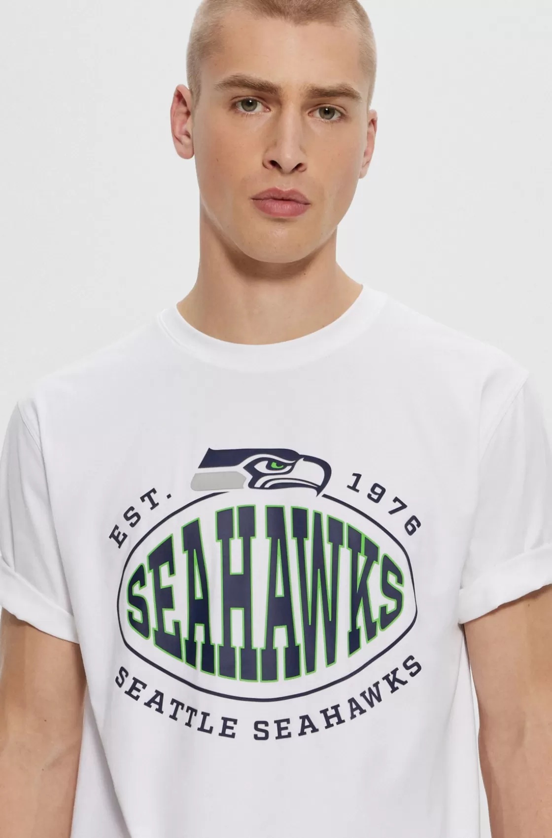 HUGO BOSS BOSS X NFL Stretch-cotton T-shirt With Collaborative Branding Seahawks Cheap